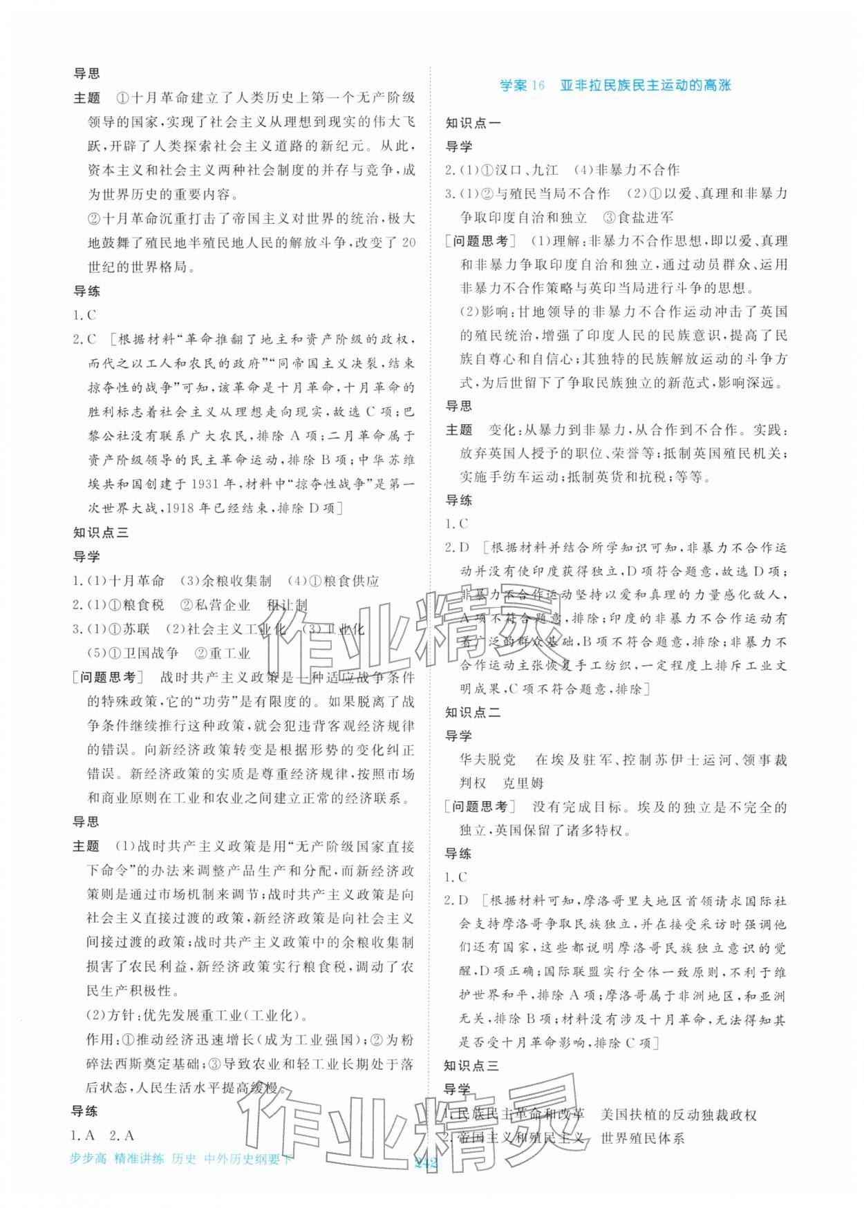 2026年步步高精准讲练高中历史必修下册人教版&nbsp;参考答案第13页