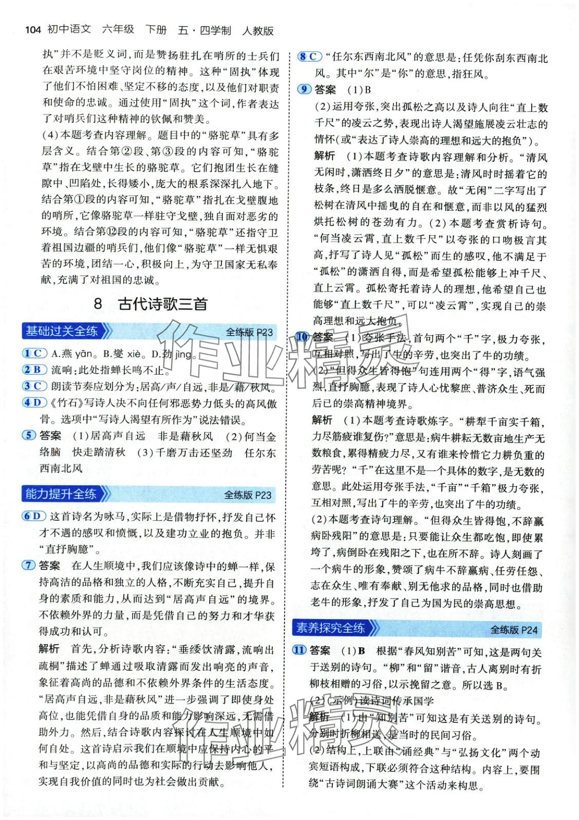2025年5年中考3年模擬六年級語文下冊人教版五四制 參考答案第10頁