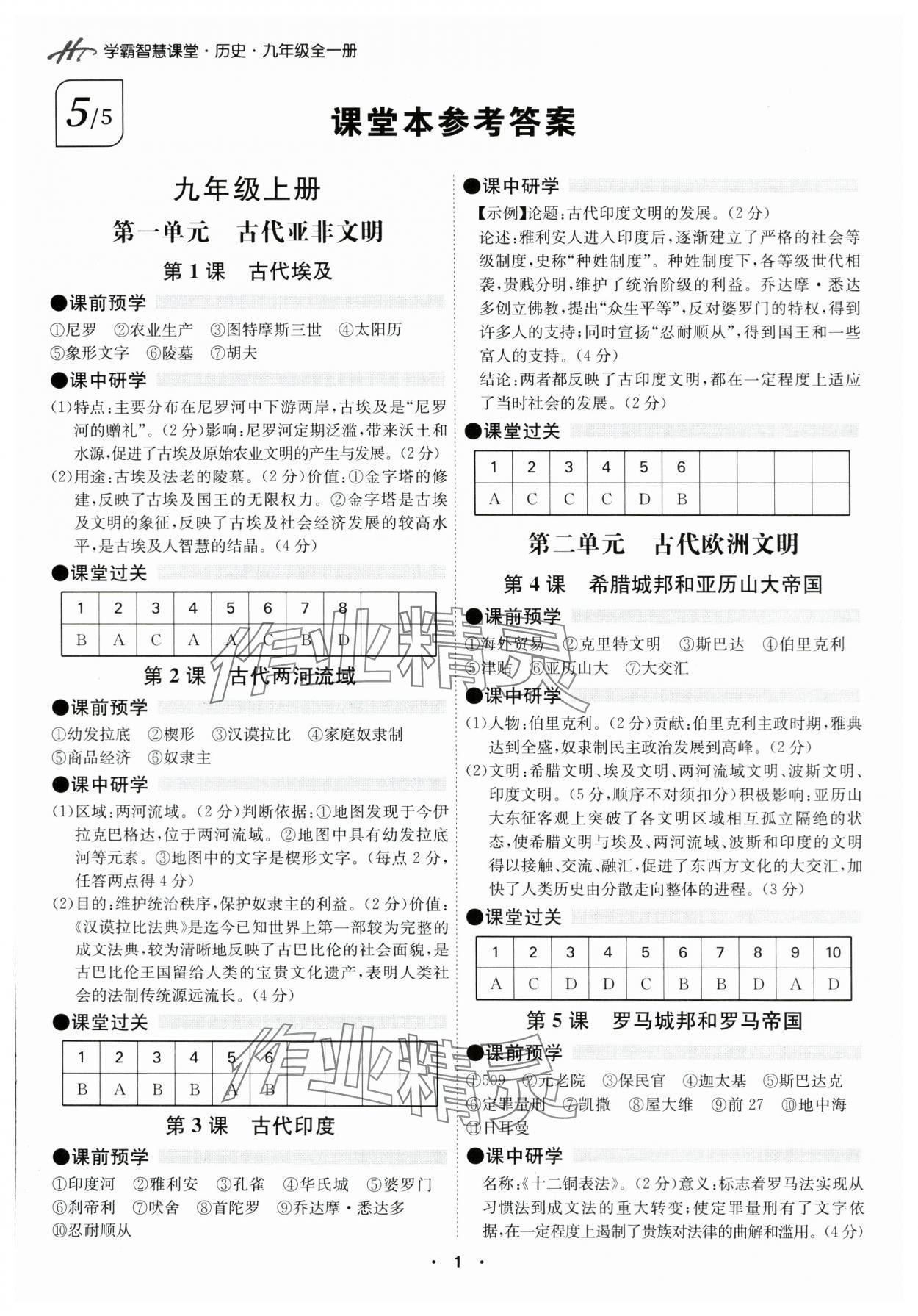 2024年學(xué)霸智慧課堂九年級歷史全一冊人教版 第1頁