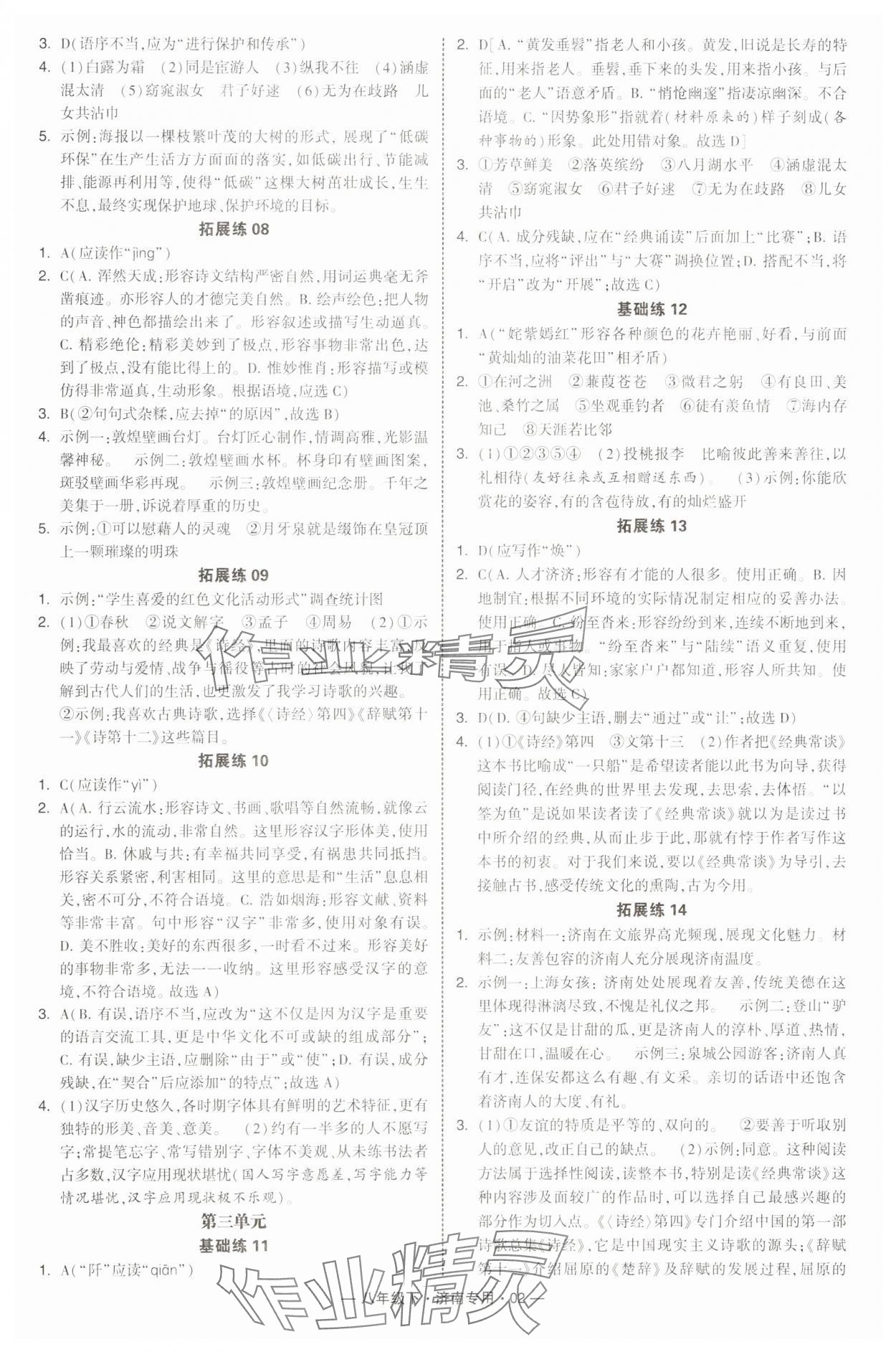 2025年學(xué)霸組合訓(xùn)練八年級(jí)語(yǔ)文下冊(cè)人教版濟(jì)南專版 參考答案第2頁(yè)