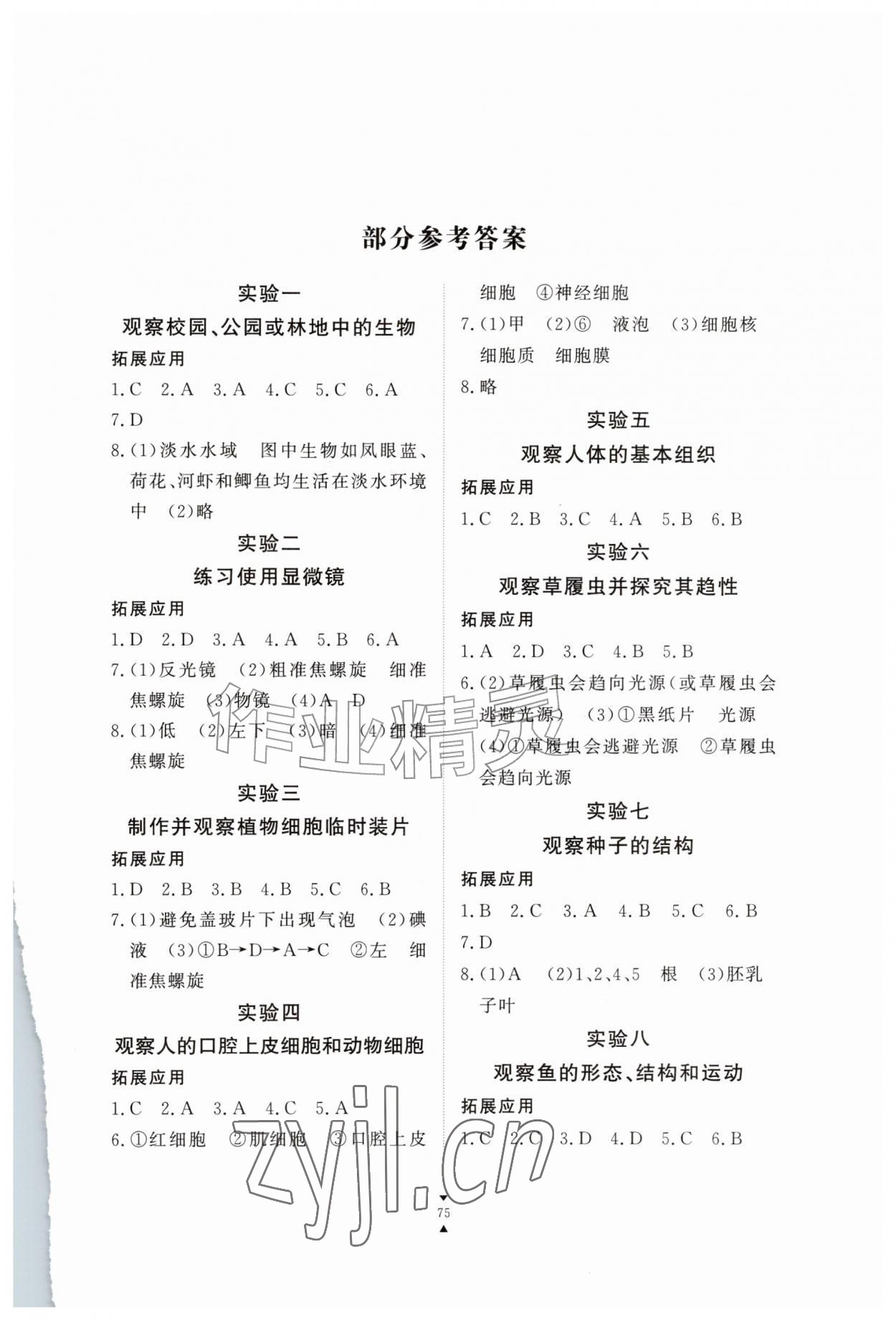 2026年实验报告册江西教育出版社七年级生物上册人教版&nbsp;第1页