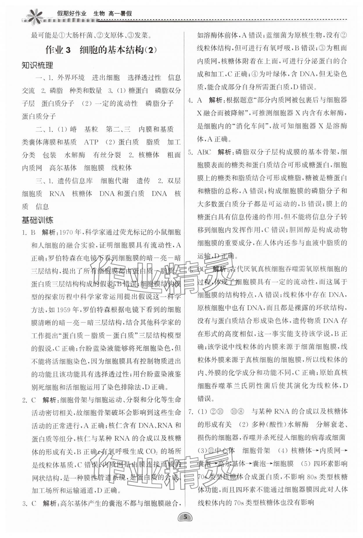 2025年假期好作業(yè)暨期末復(fù)習(xí)暑假高一生物 參考答案第5頁