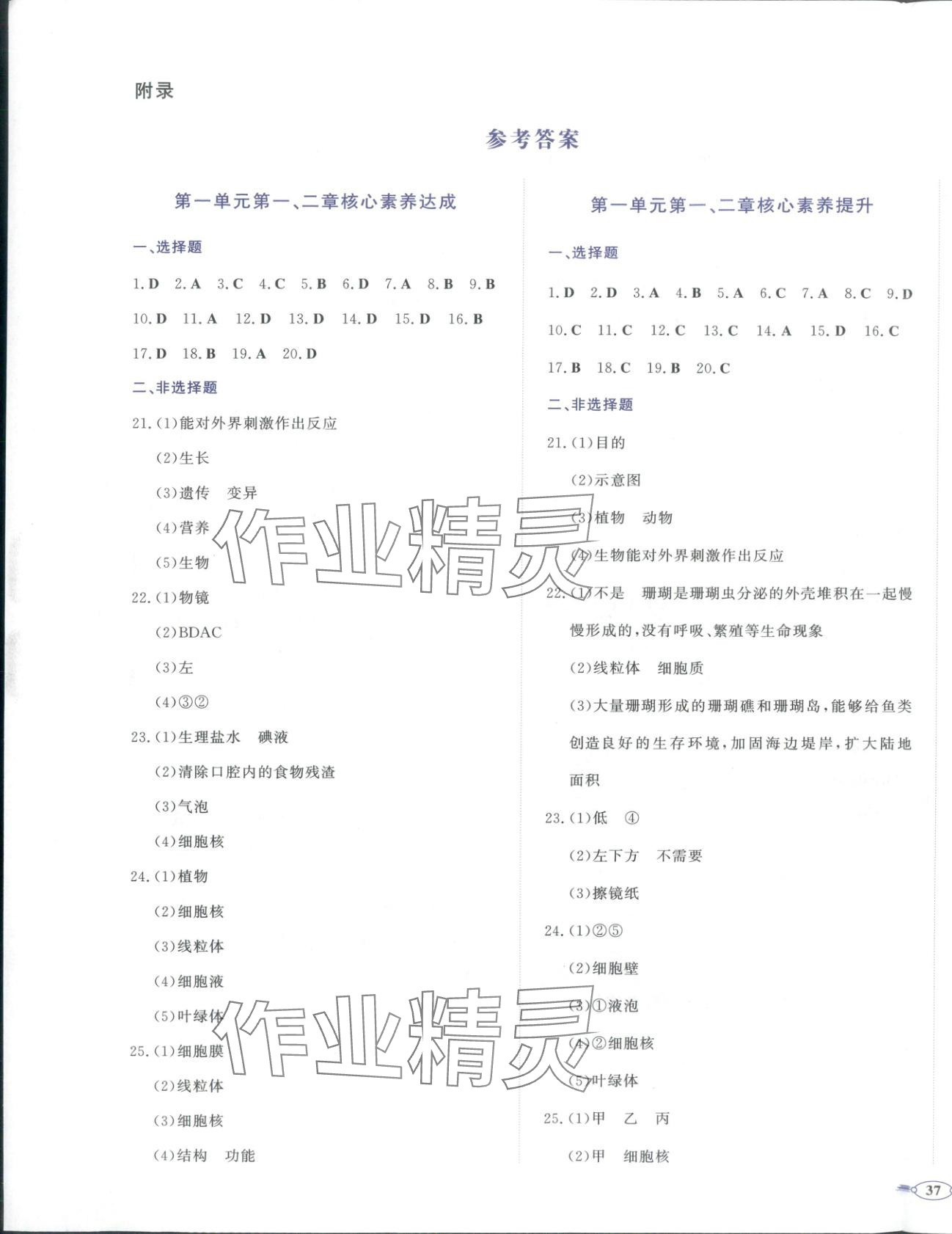 2025年同步优学核心素养评价七年级生物上册人教版 第1页