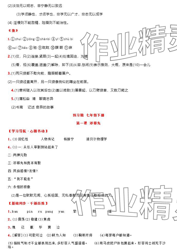 2025年領(lǐng)跑新學期寒假培優(yōu)銜接七年級&nbsp;參考答案第5頁