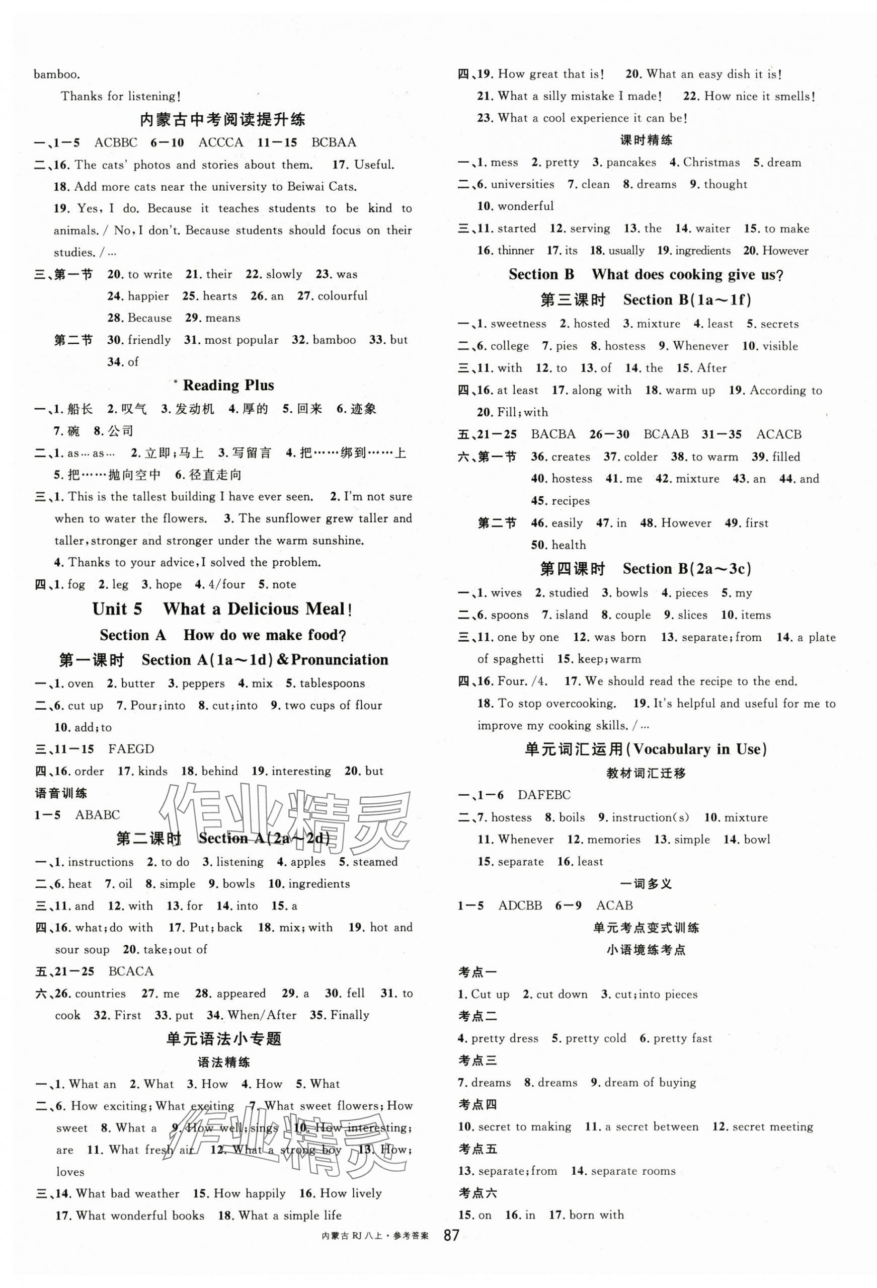 2025年名校课堂八年级英语上册人教版内蒙古专版 参考答案第7页