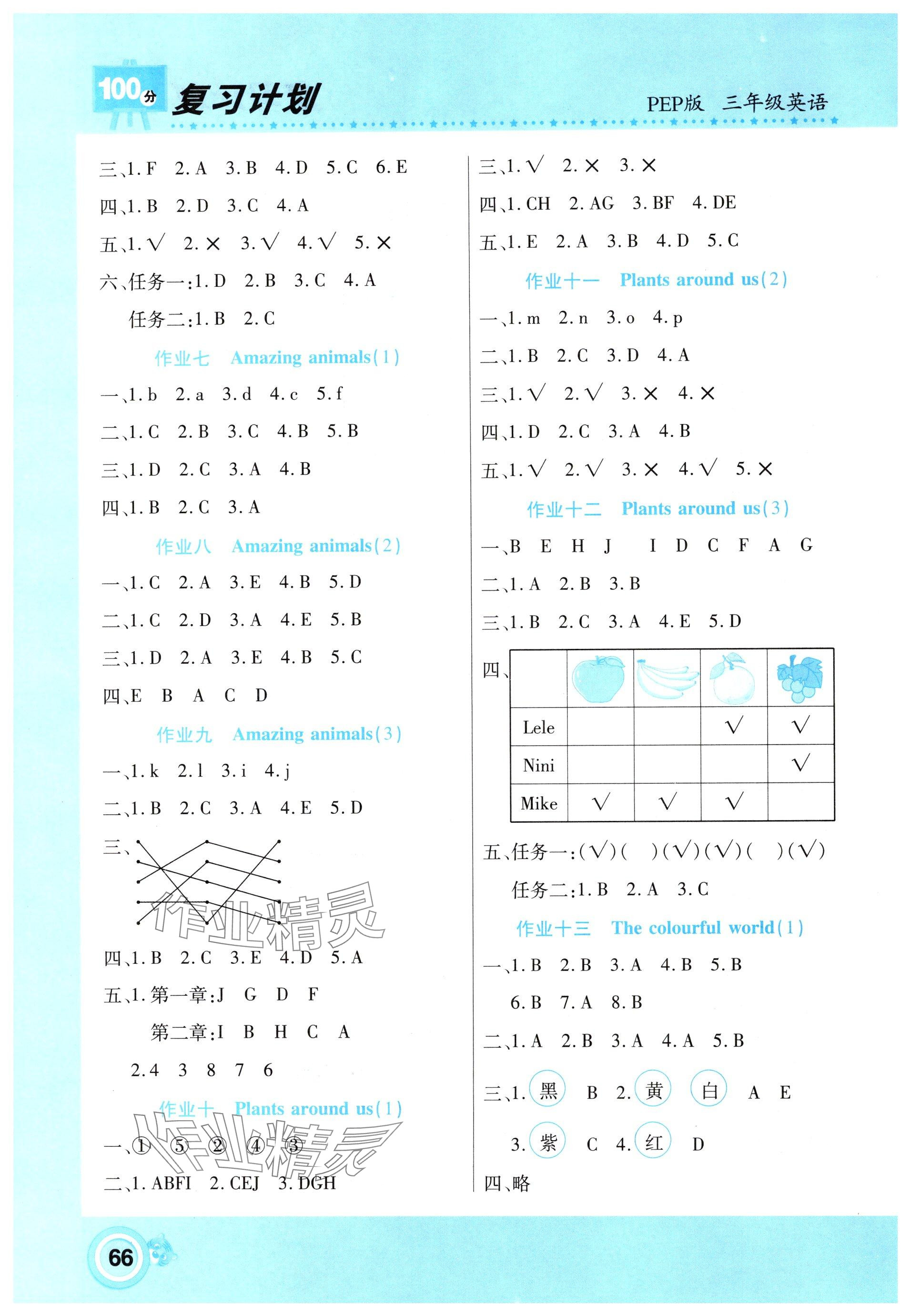 2025年寒假作业复习计划100分三年级英语PEP人教版 参考答案第2页