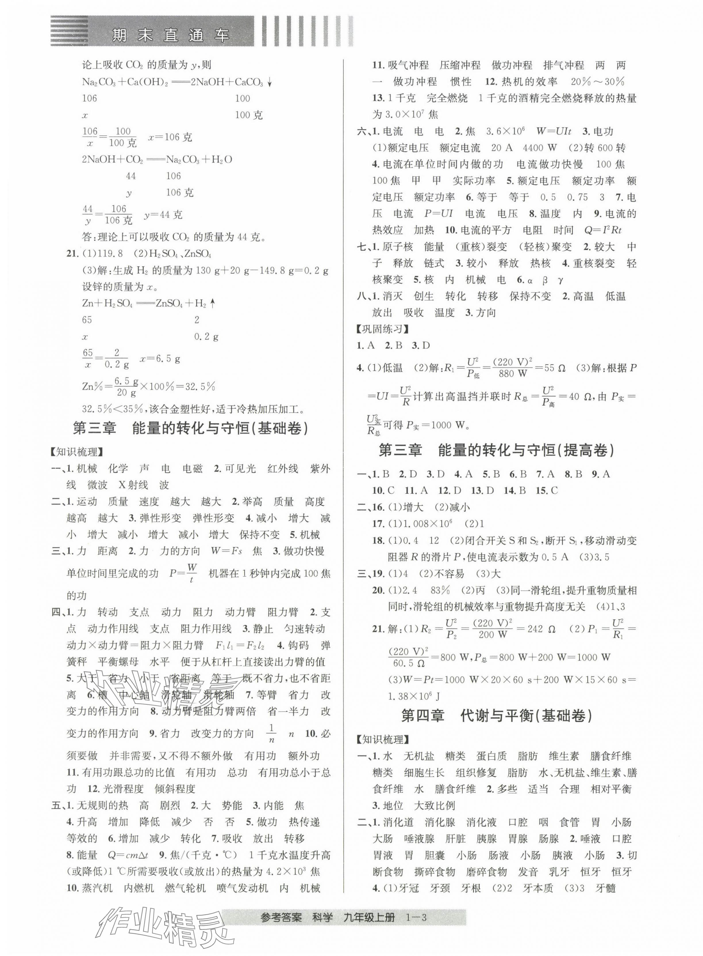 2024年期末直通車九年級(jí)科學(xué)上冊(cè)浙教版 第3頁