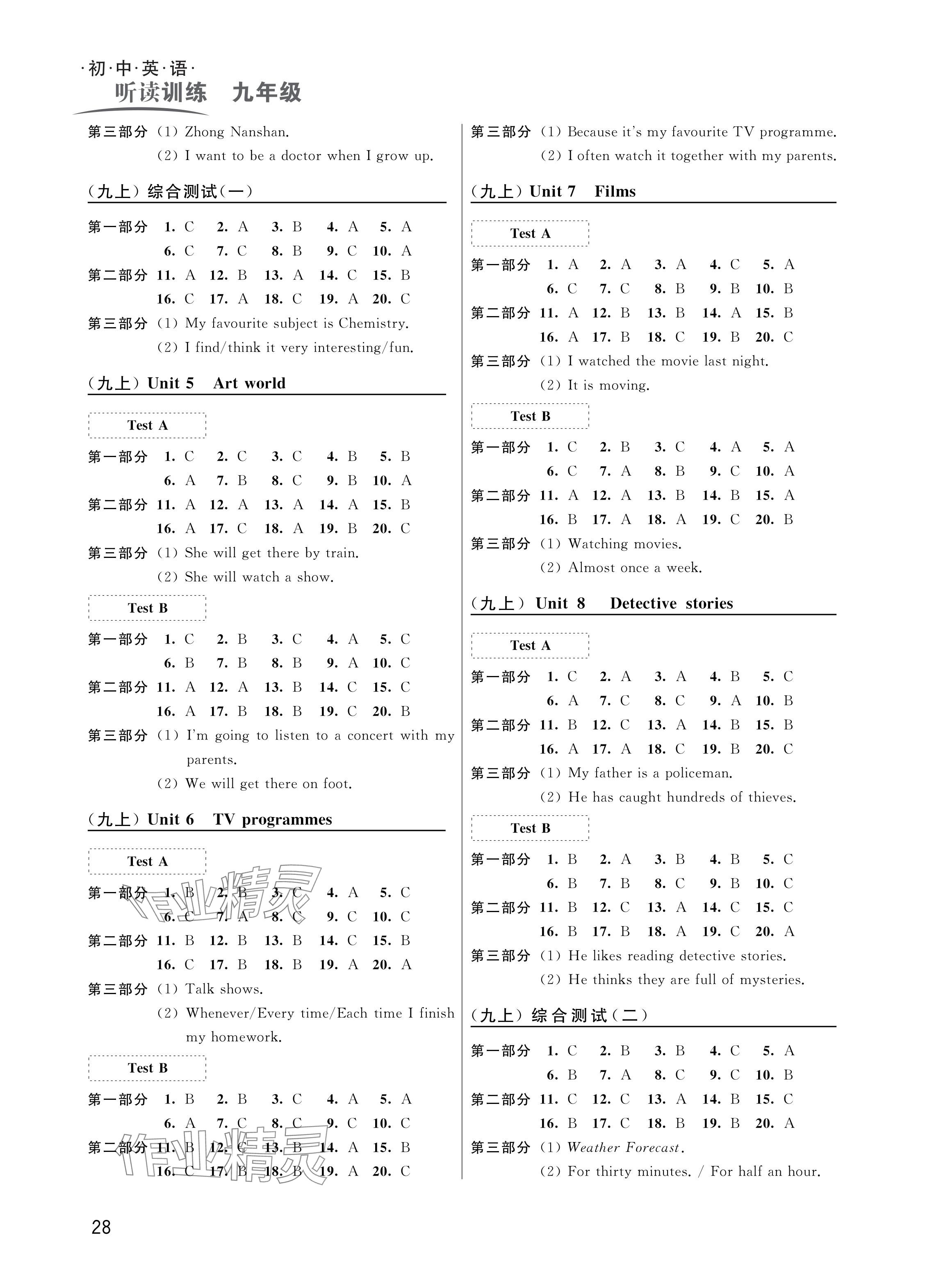 2024年阅读与训练听读训练九年级英语全一册译林版 参考答案第2页