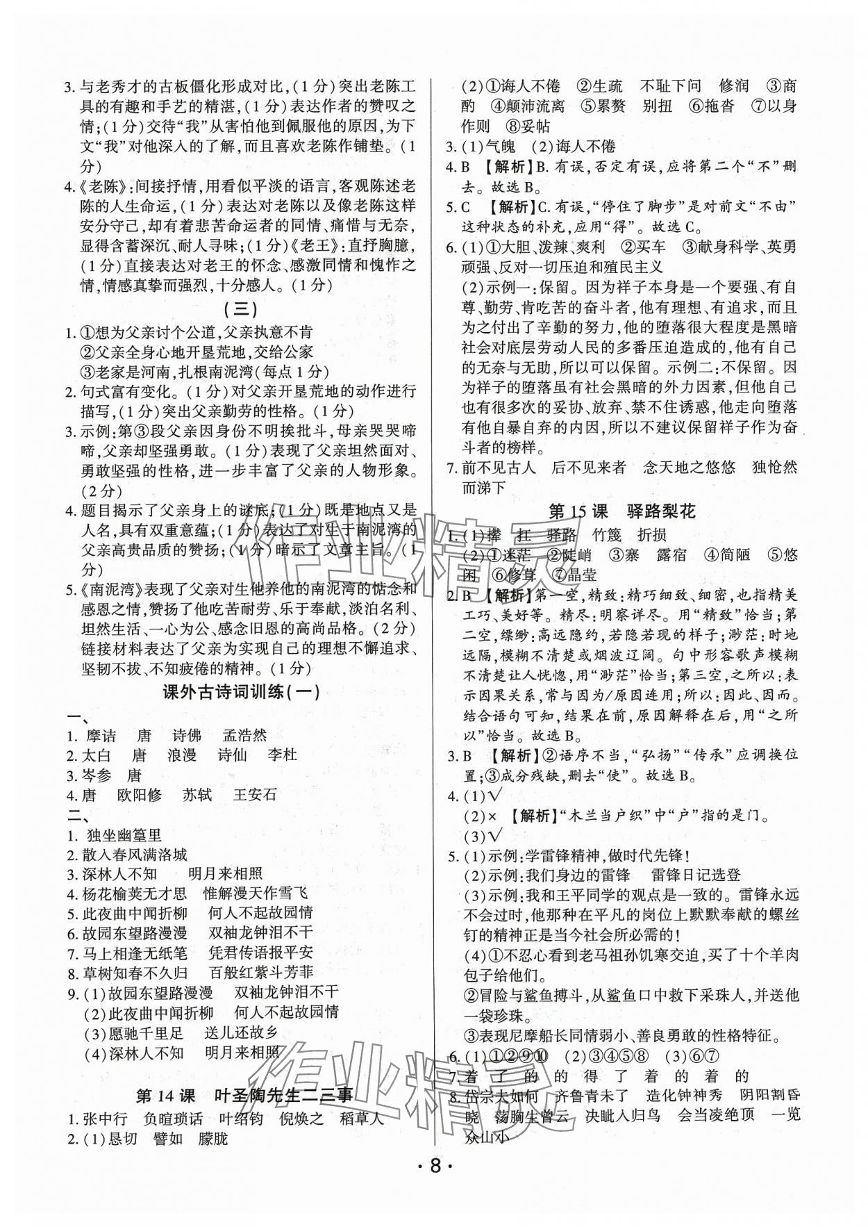 2024年基礎(chǔ)精練七年級語文下冊人教版深圳專版 第8頁