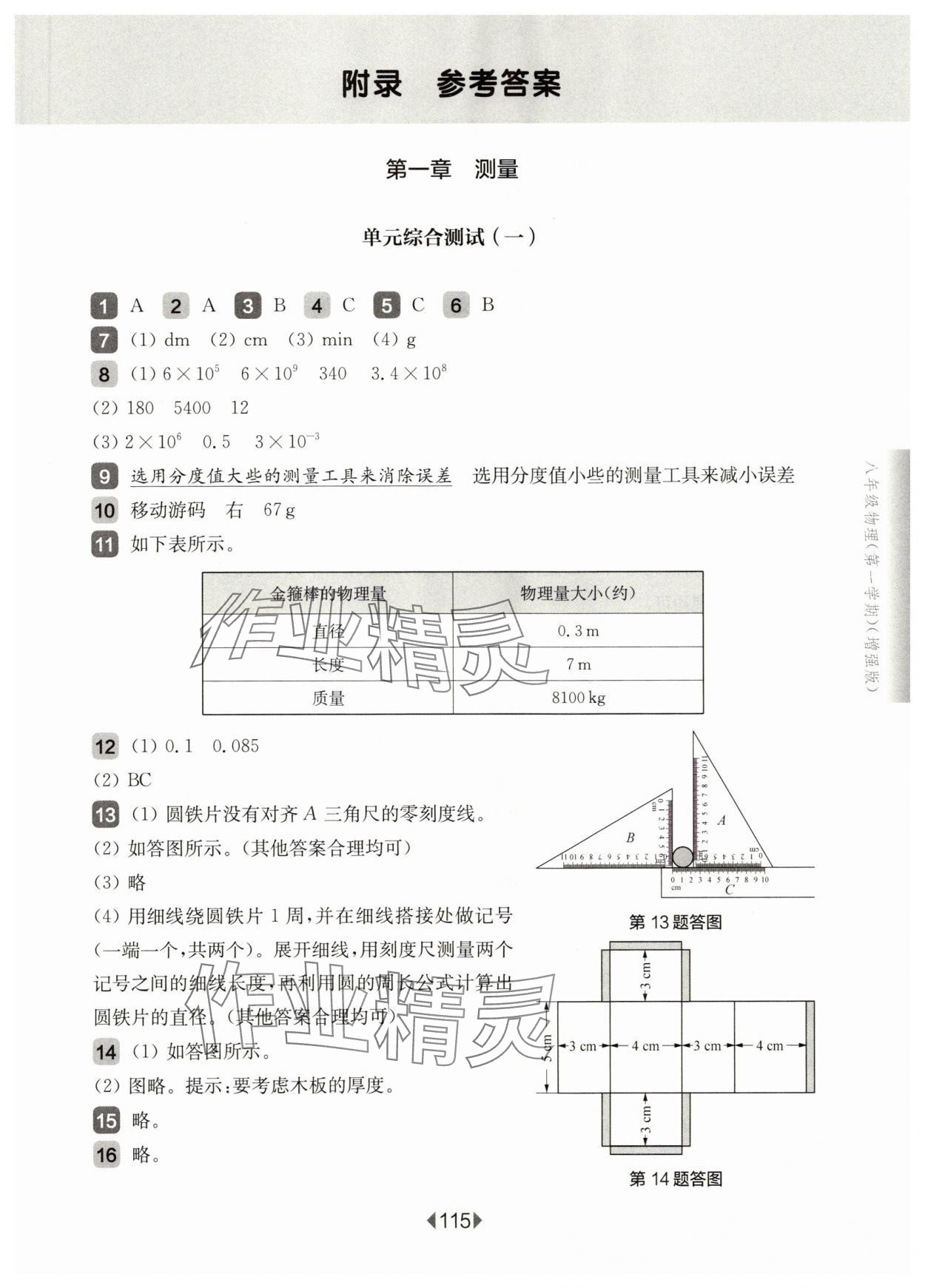 2025年華東師大版一課一練八年級(jí)物理上冊(cè)滬教版增強(qiáng)版五四制 參考答案第1頁