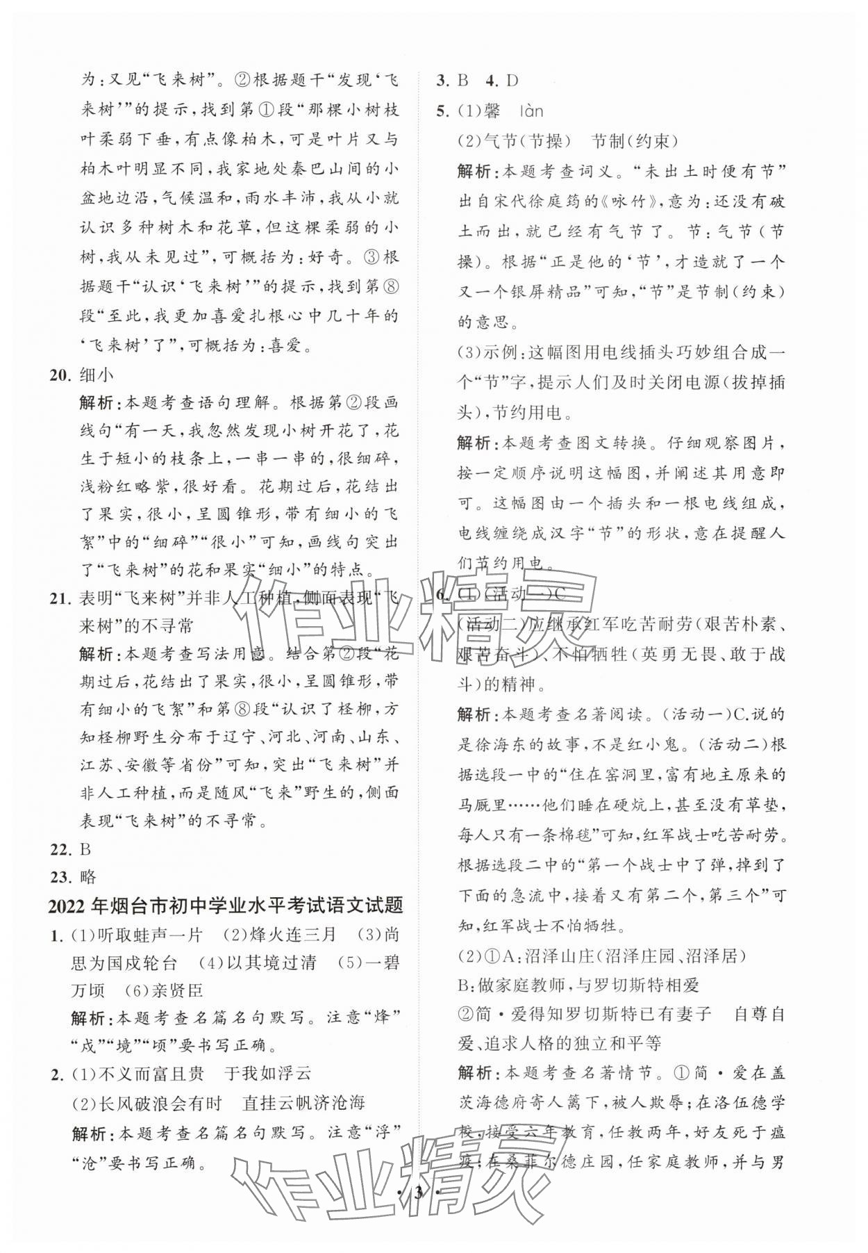 2024年初中总复习手册分层专题卷语文五四制烟台专版&nbsp;参考答案第3页
