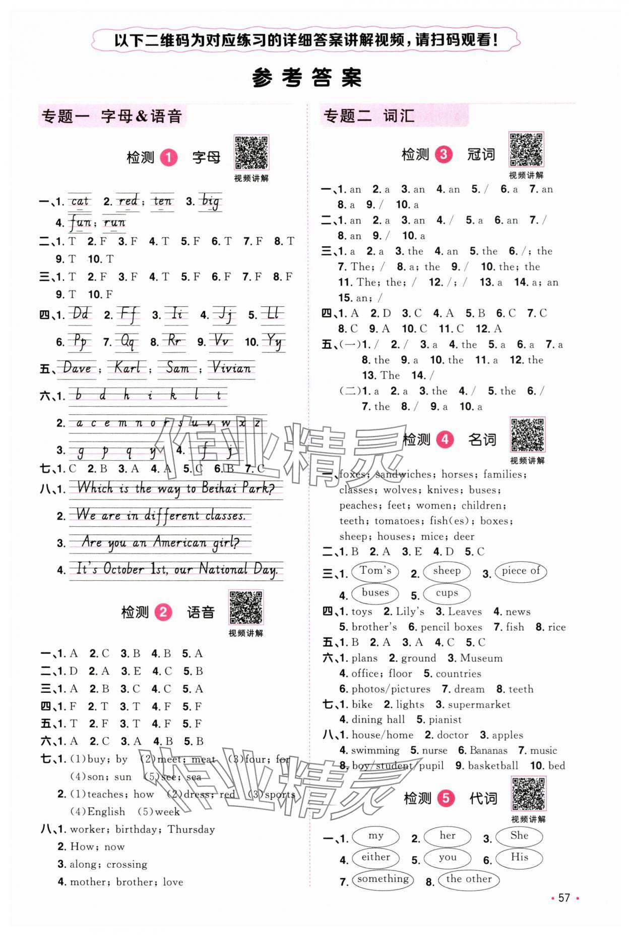2025年陽光同學小學畢業升學系統總復習英語 參考答案第1頁