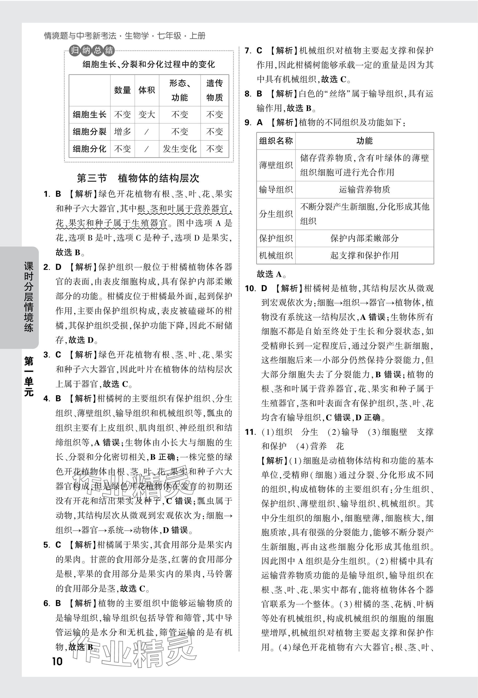 2025版萬(wàn)唯中考情境題七年級(jí)生物上冊(cè)人教版 參考答案第10頁(yè)