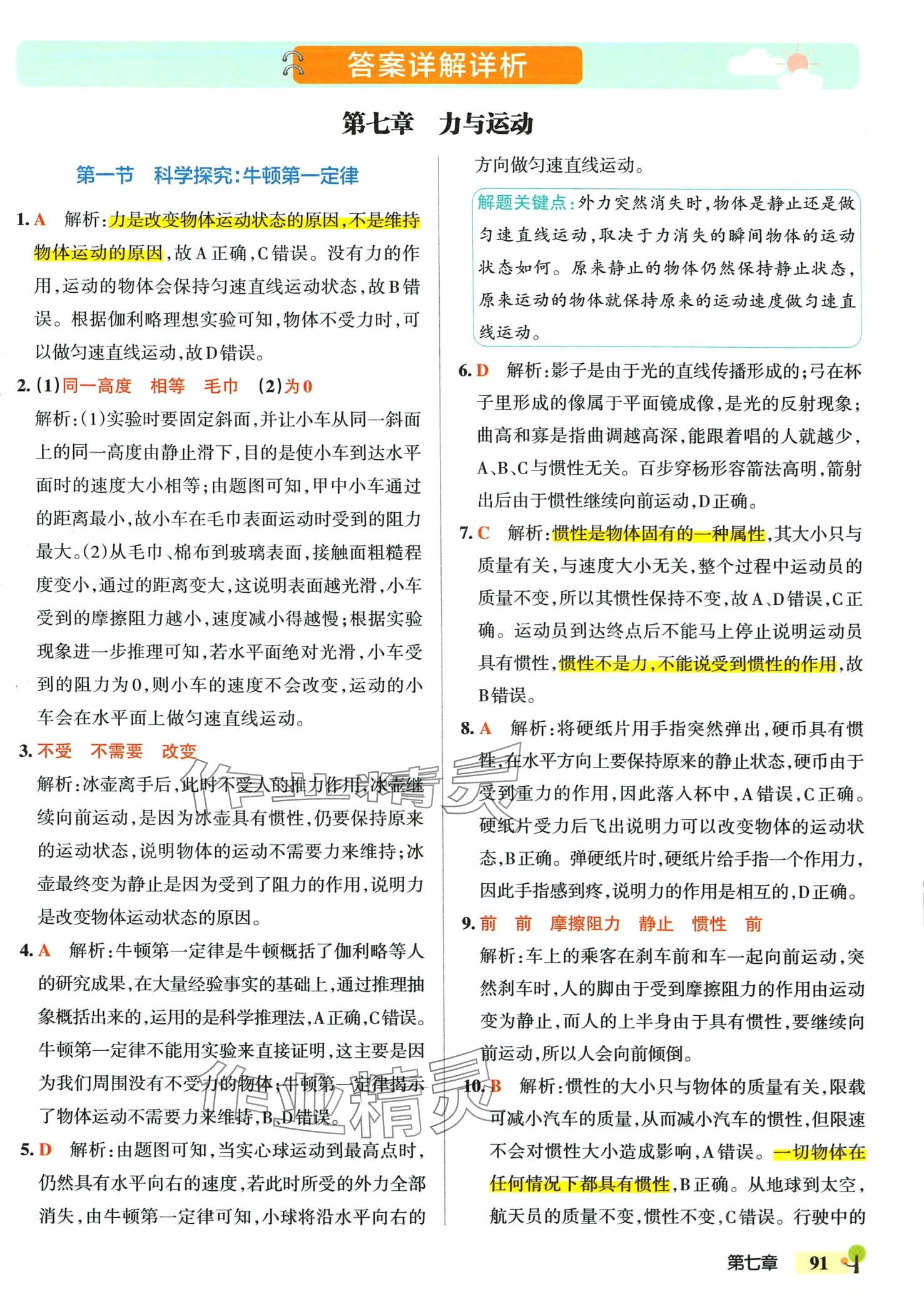 2024年初中學(xué)霸創(chuàng)新題八年級物理下冊滬科版 參考答案第1頁