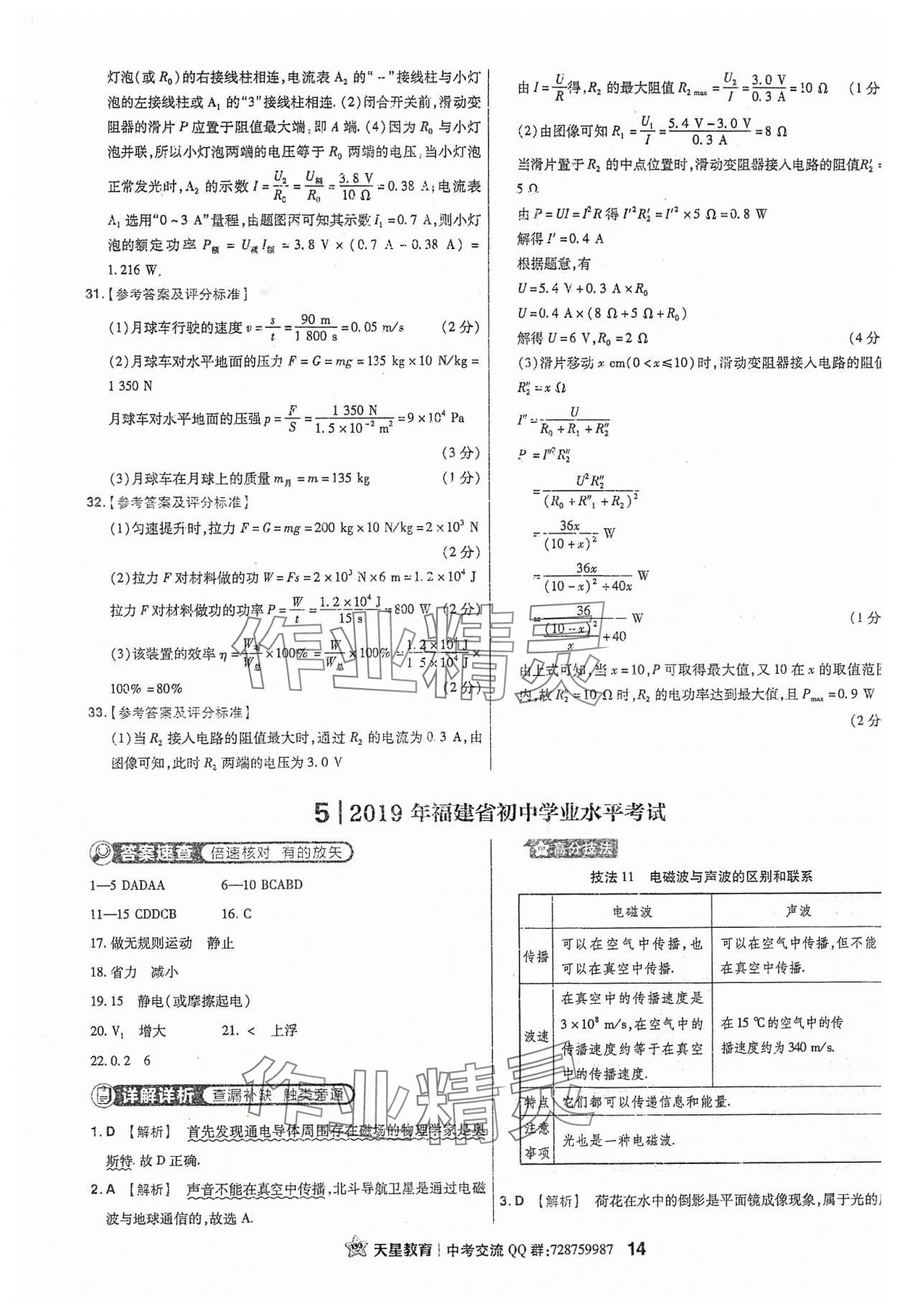 2024年金考卷福建中考45套匯編物理 參考答案第14頁