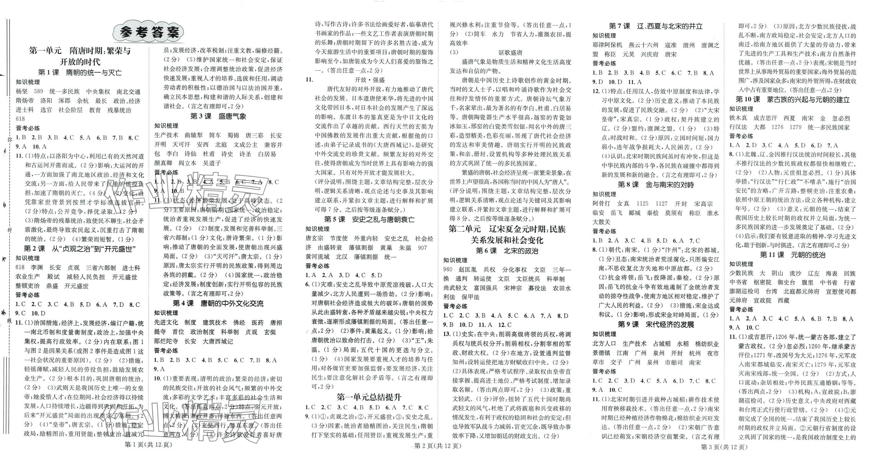 2024年名師測(cè)控七年級(jí)歷史下冊(cè)人教版山西專版 第1頁(yè)