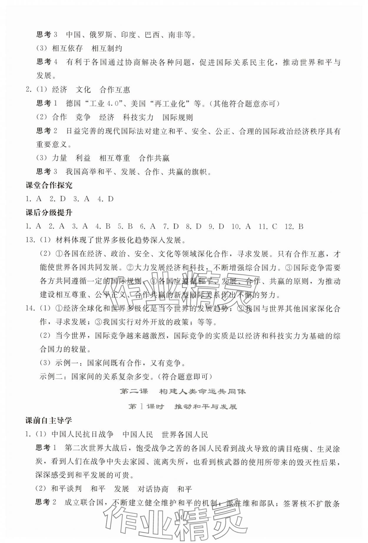 2025年同步轻松练习九年级道德与法治下册人教版 参考答案第3页