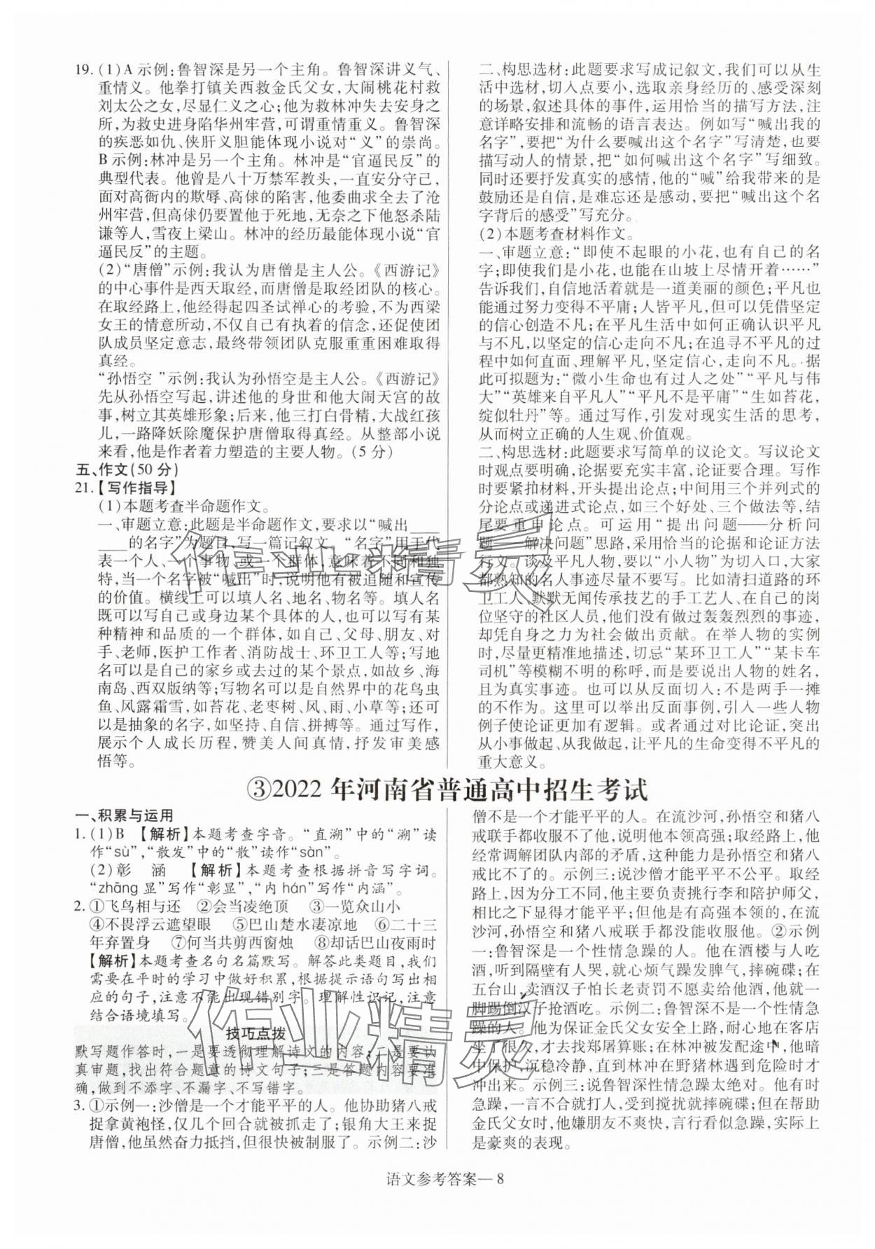 2025年澤睿文化真題匯編卷語文中考河南專版 參考答案第8頁