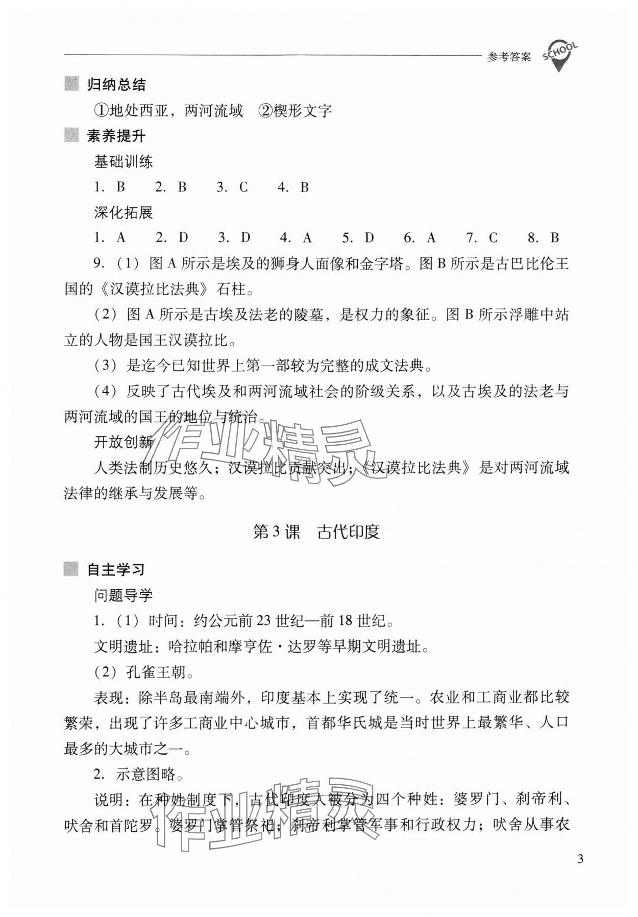 2024年新課程問題解決導(dǎo)學(xué)方案九年級(jí)歷史上冊人教版 參考答案第3頁