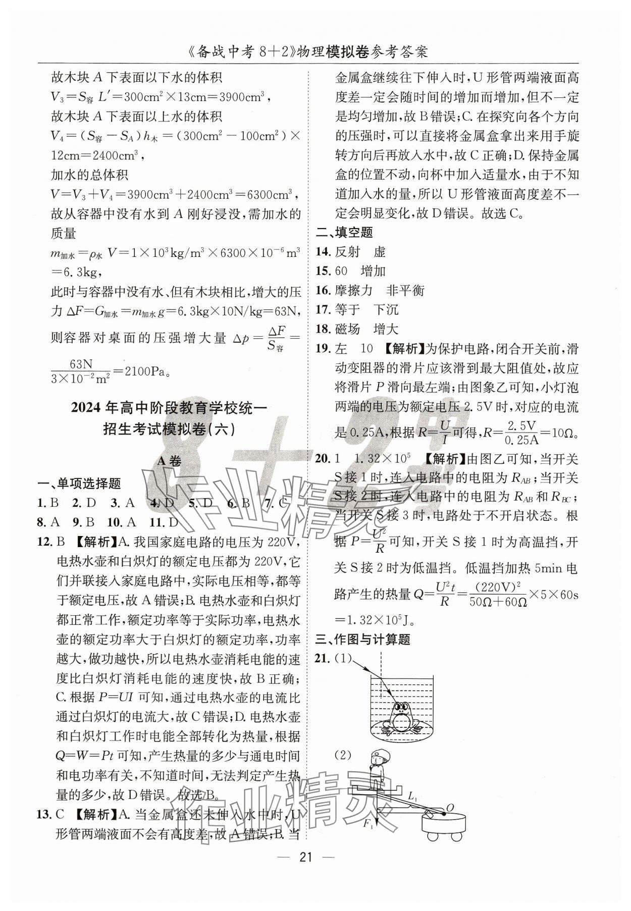 2024年中考密卷8+2物理&nbsp;第21页