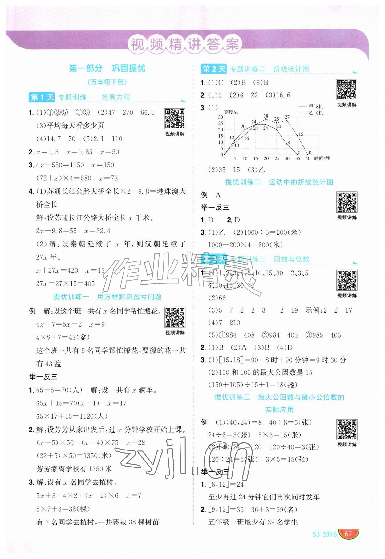 2026年阳光同学暑假衔接五升六年级数学苏教版&nbsp;第1页