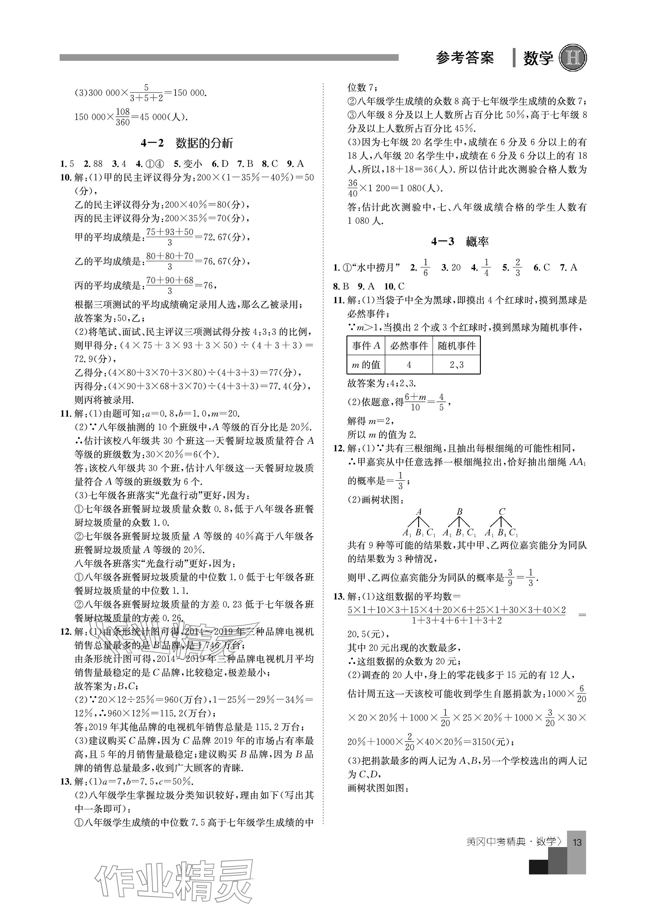 2024年中考精典九年級(jí)數(shù)學(xué) 參考答案第13頁