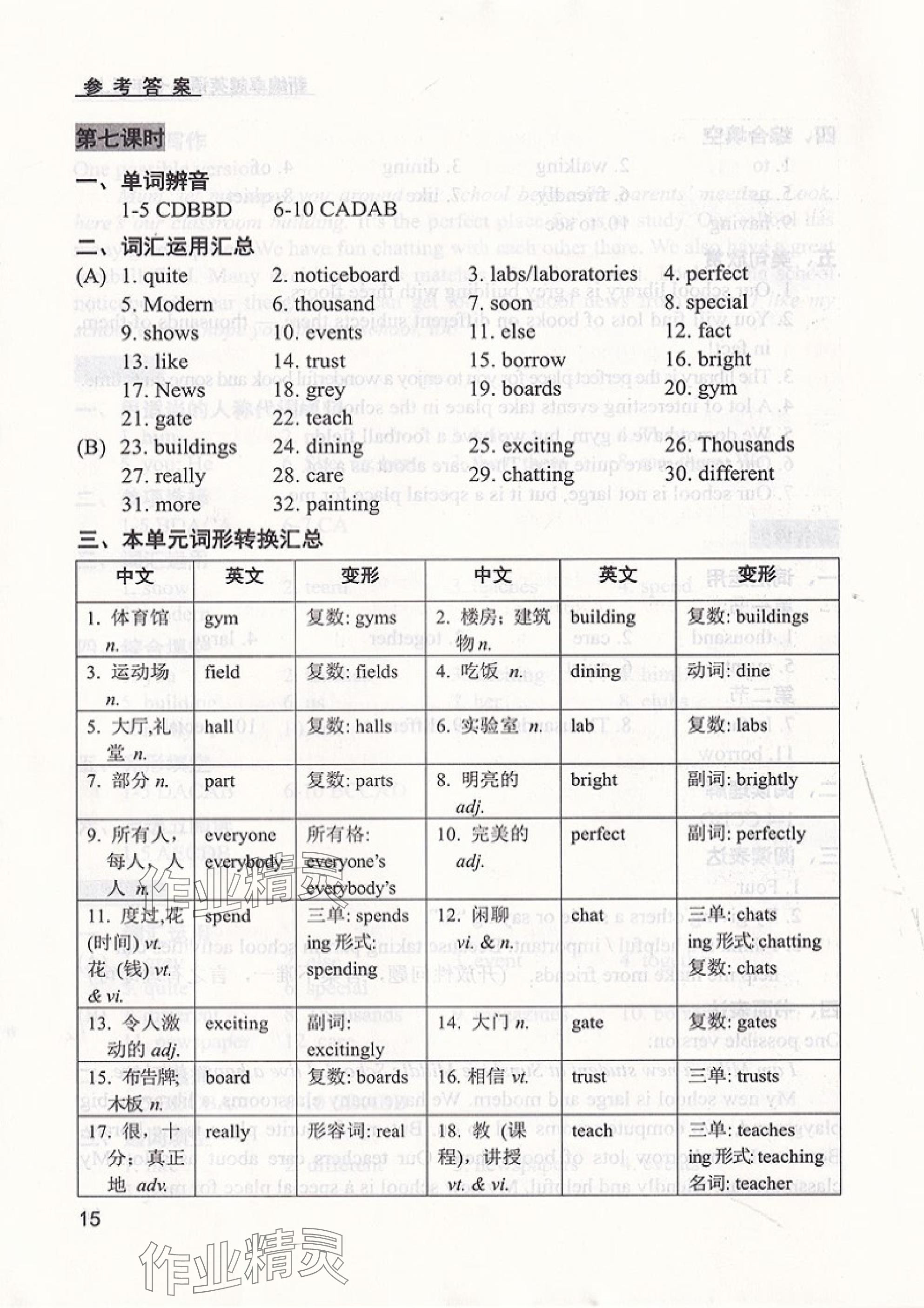 2025年卓越英语七年级上册译林版 参考答案第15页
