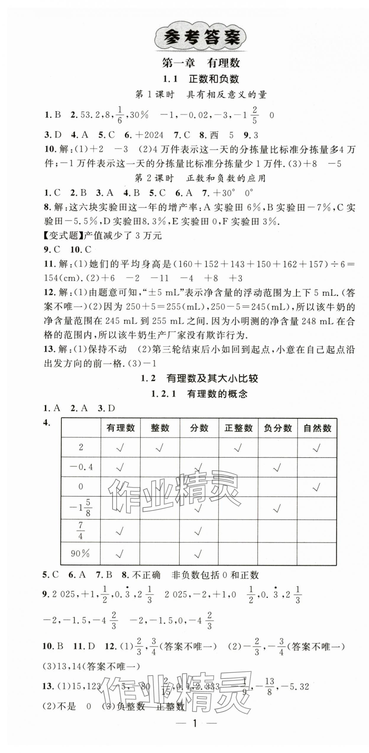 2024年精英新课堂七年级数学上册人教版 第1页