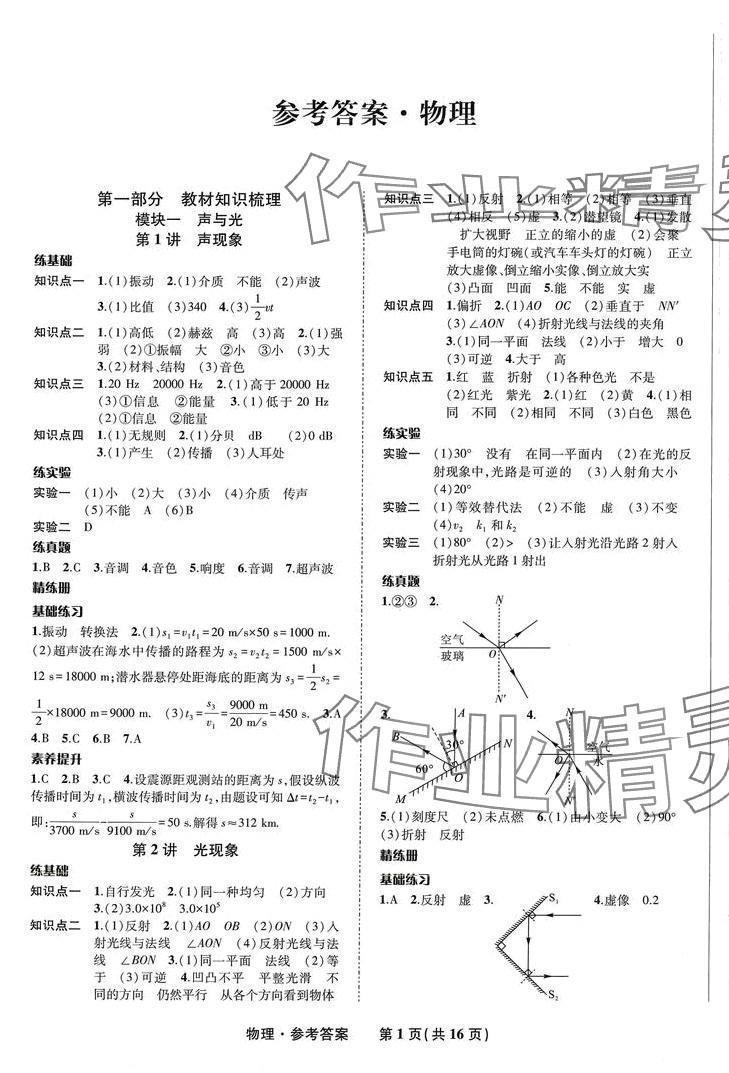 2024年九年级毕业班综合练习与检测物理中考安徽专版 第1页