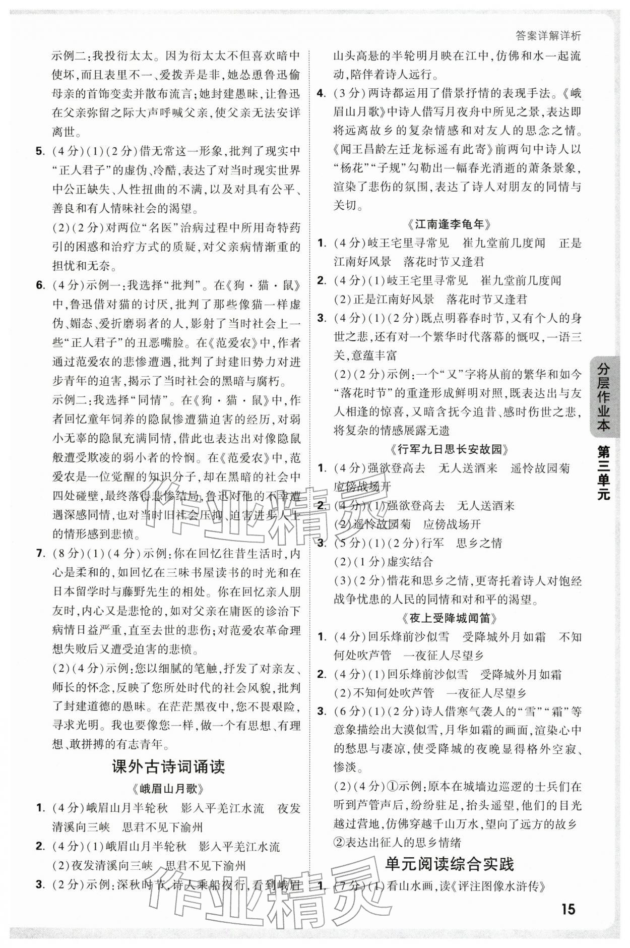 2025年万唯中考情境题七年级语文上册人教版广东专版 参考答案第15页