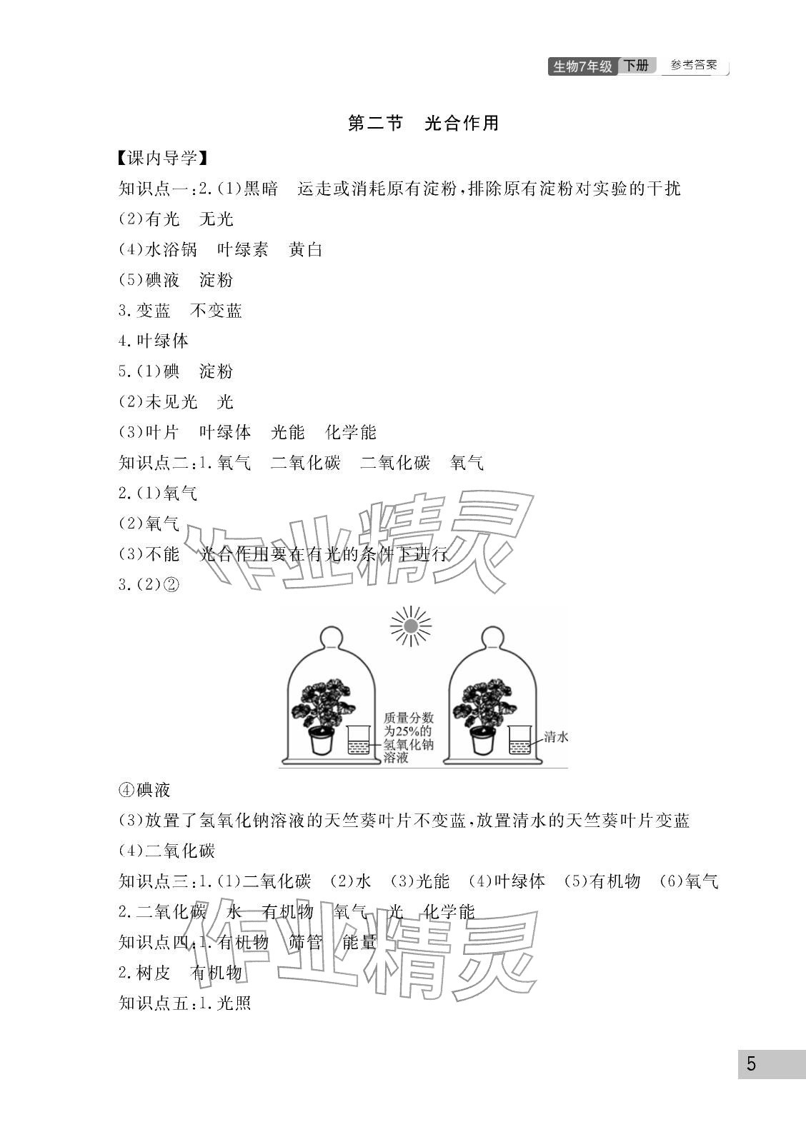 2026年课堂作业武汉出版社七年级生物下册人教版&nbsp;参考答案第5页