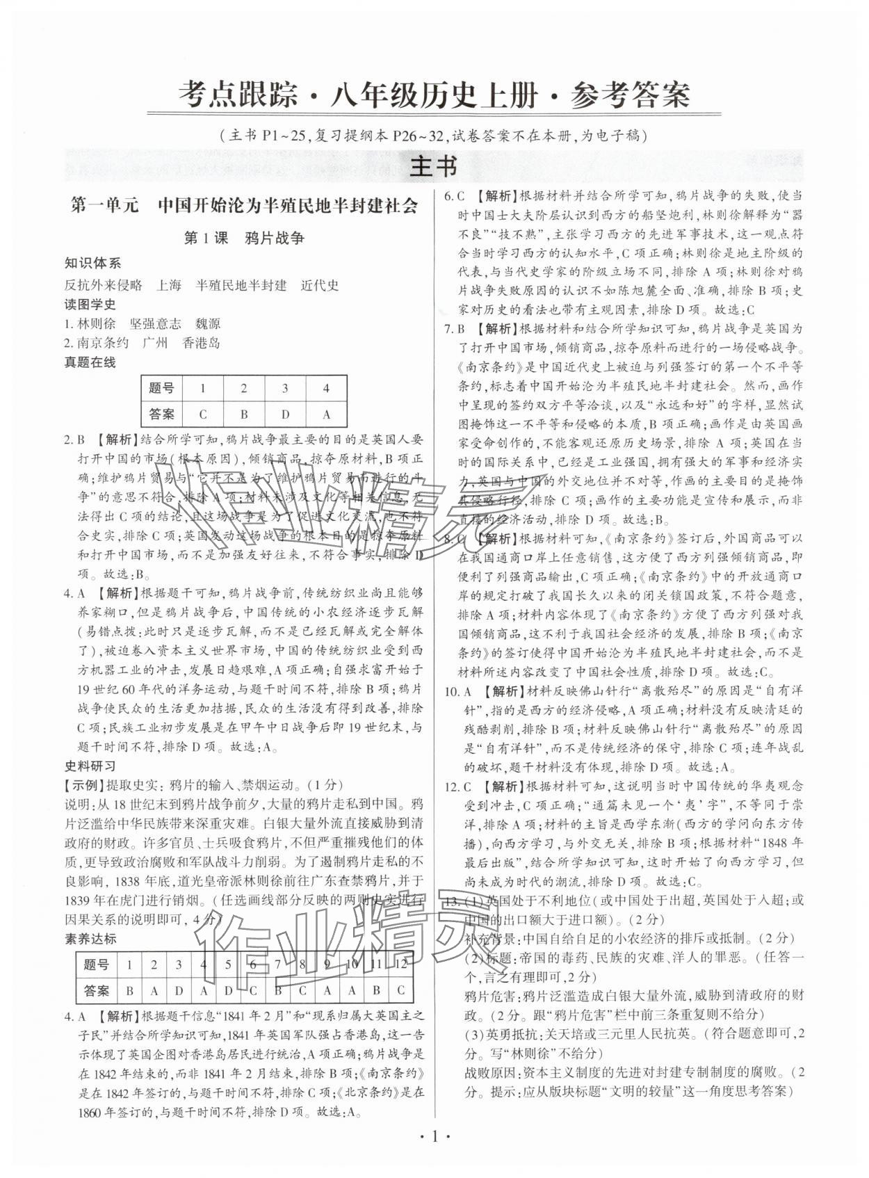 2025年考点跟踪同步训练八年级历史上册人教版深圳专版 第1页