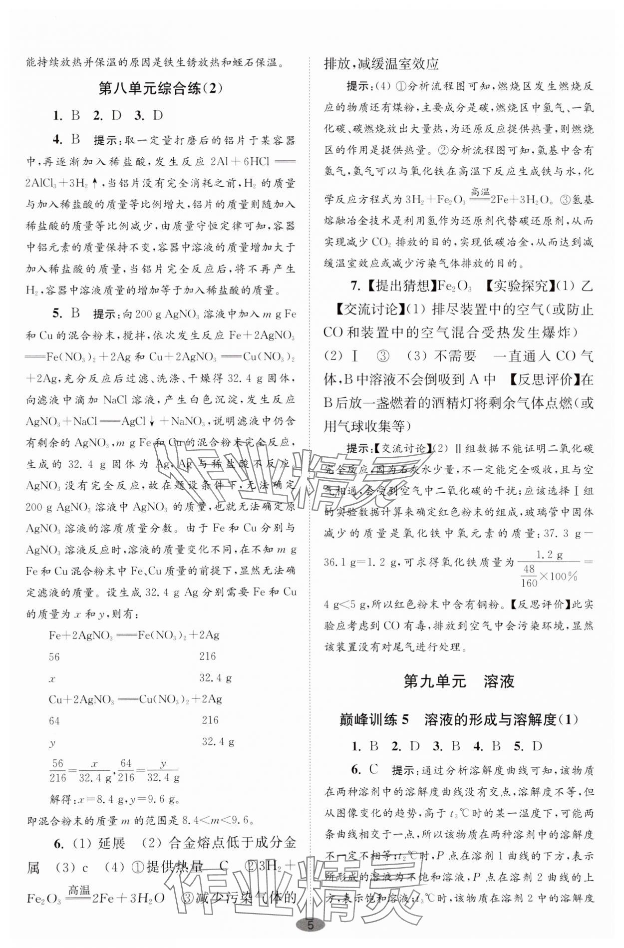 2024年初中化學小題狂做九年級下冊巔峰版 參考答案第5頁