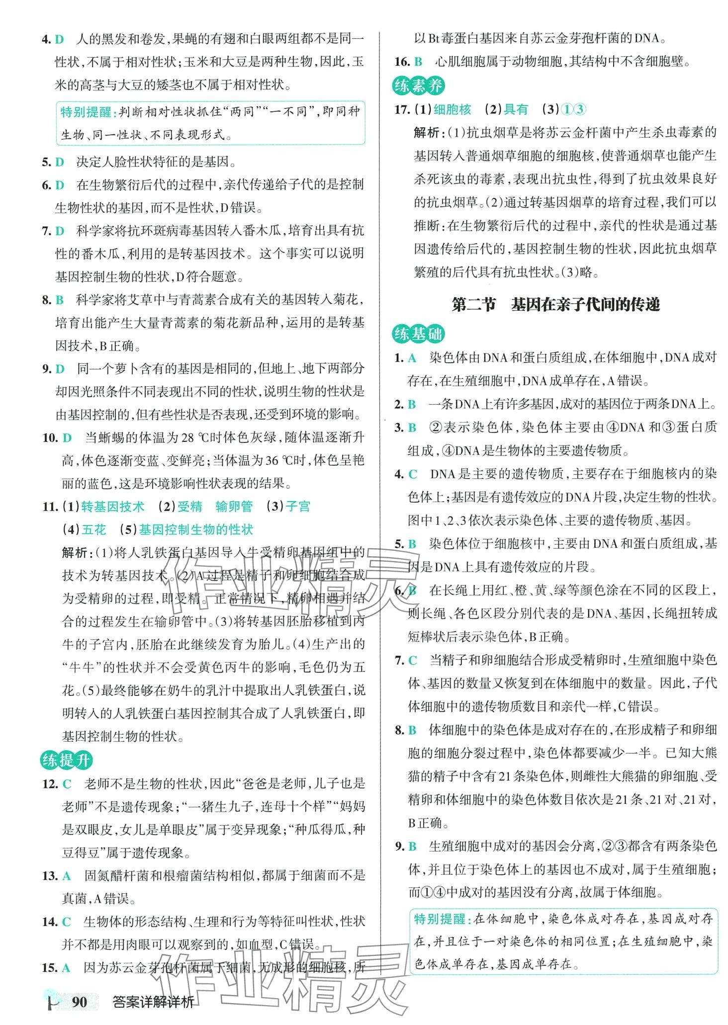 2024年初中學(xué)霸創(chuàng)新題八年級生物下冊人教版 參考答案第8頁