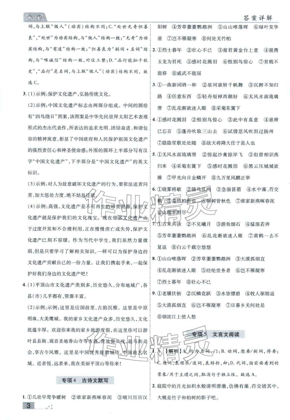 2025年有一套初中各地市期末真题八年级语文上册人教版 参考答案第3页