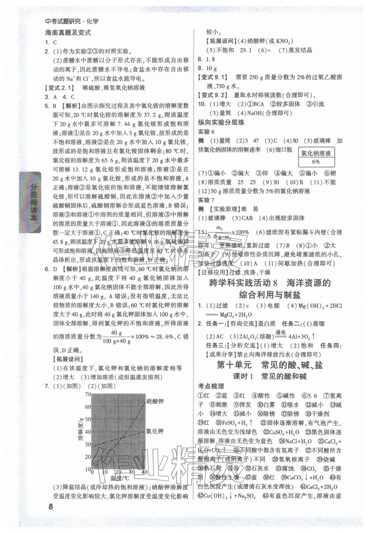 2026年万唯中考试题研究化学海南专版&nbsp;参考答案第8页