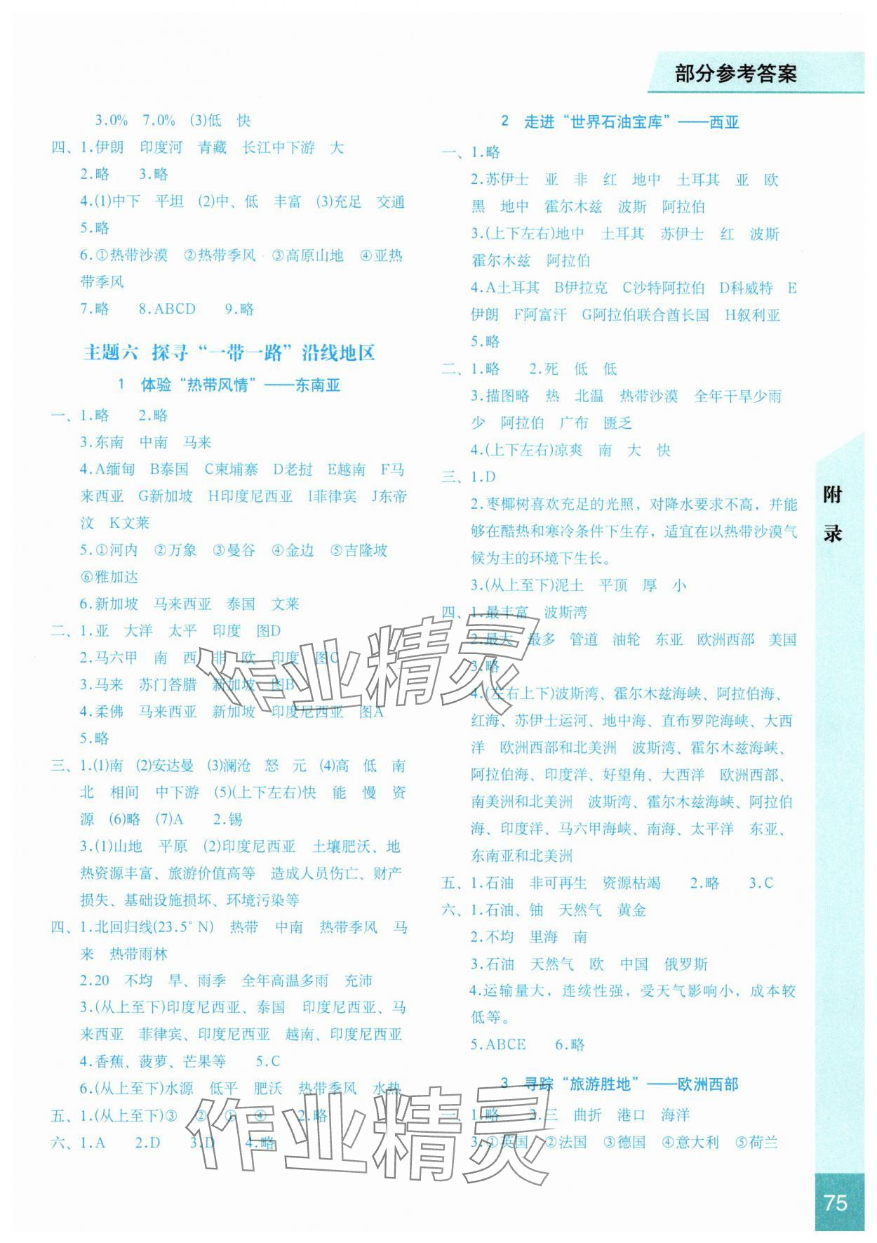 2025年填充图册七年级地理下册晋教版 参考答案第2页