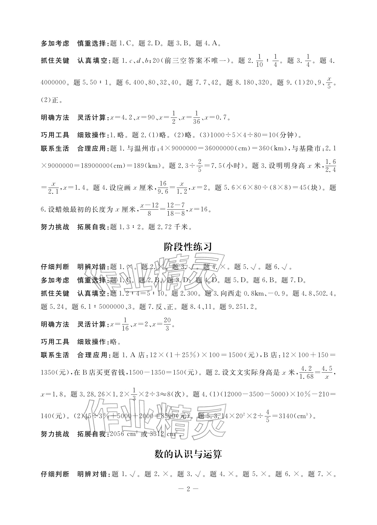 2026年综合学习与评估六年级数学下册人教版&nbsp;参考答案第2页