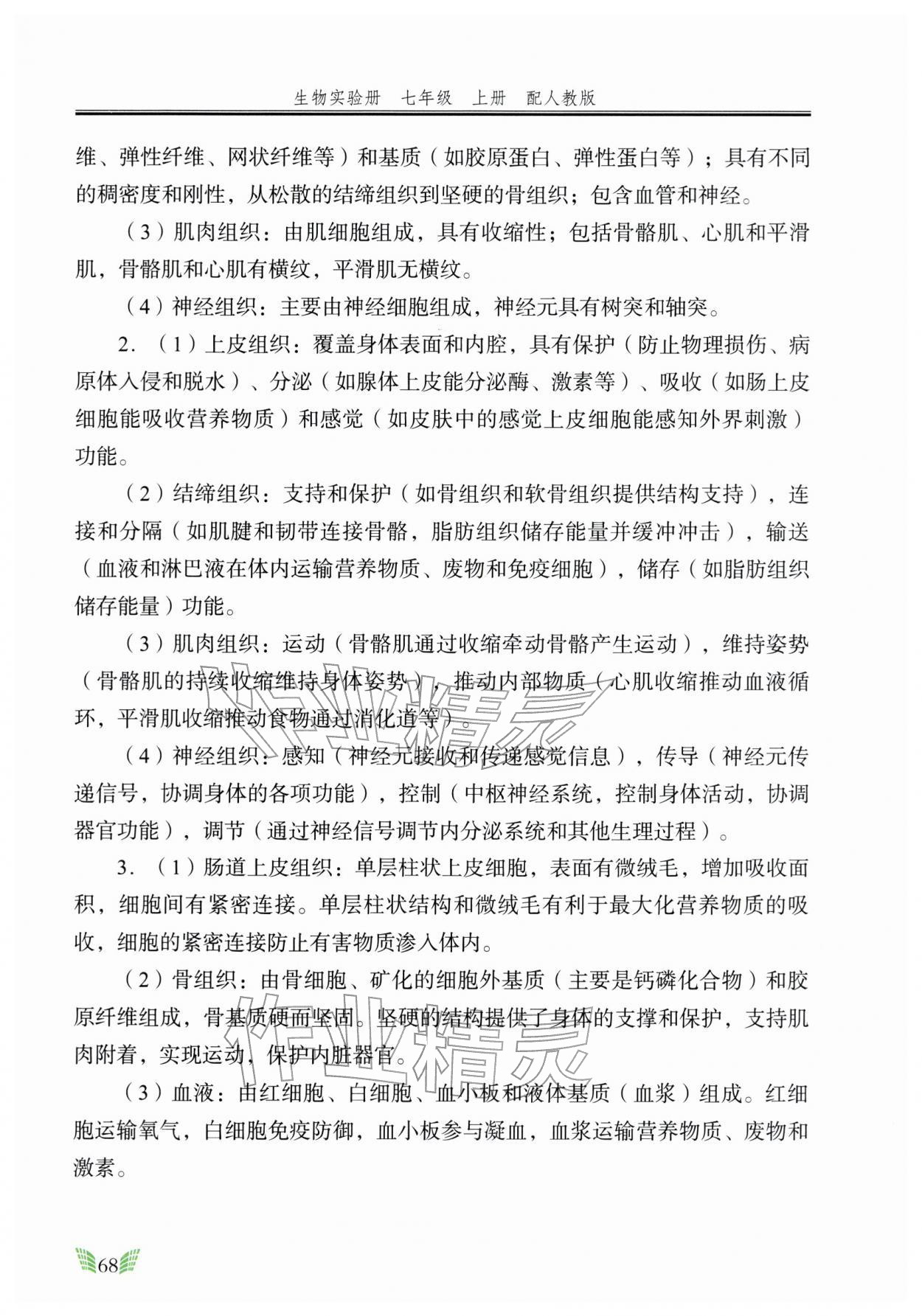 2025年实验册广东教育出版社七年级生物上册人教版&nbsp;参考答案第3页