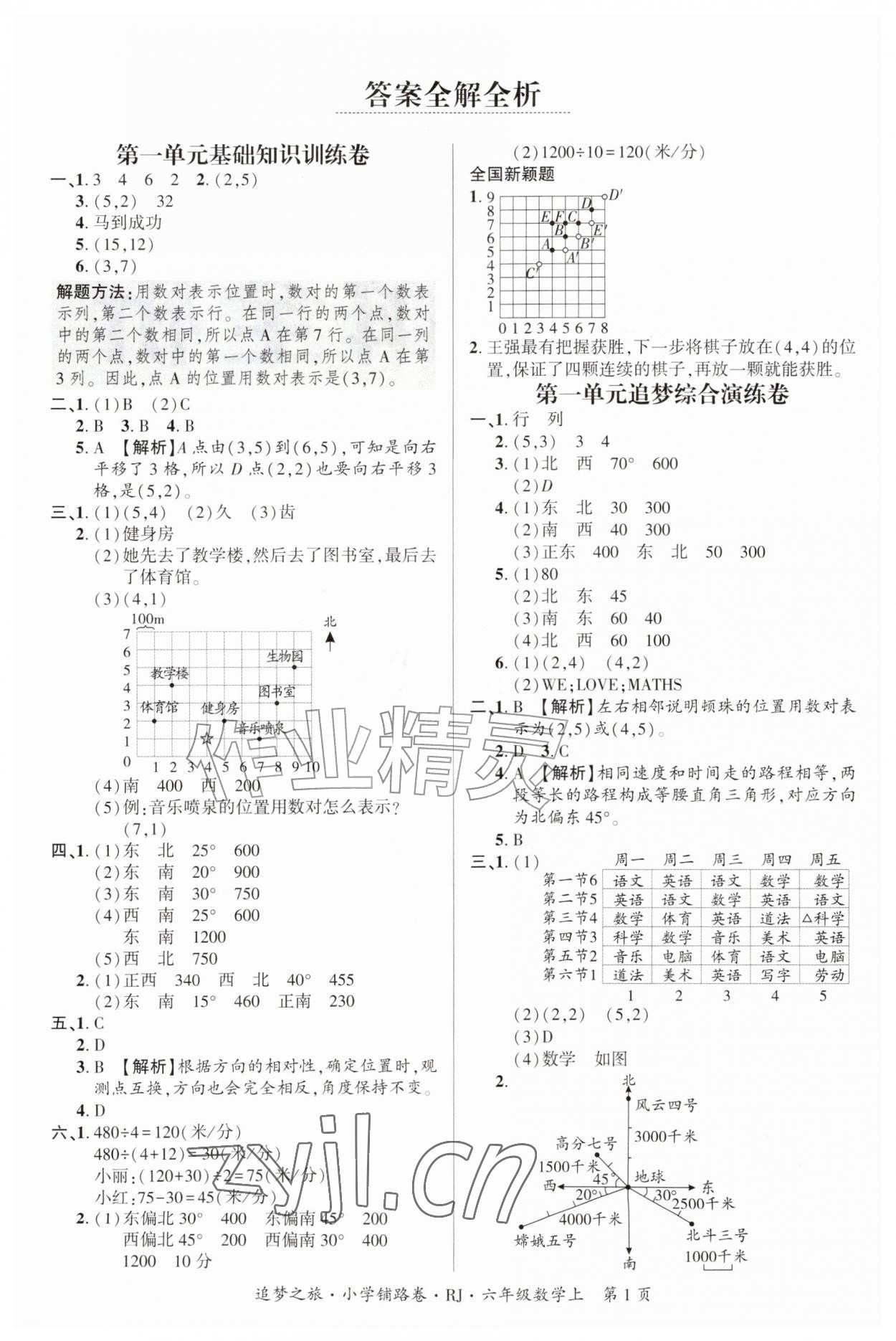 2026年追梦之旅铺路卷六年级数学上册人教版河南专版&nbsp;参考答案第1页