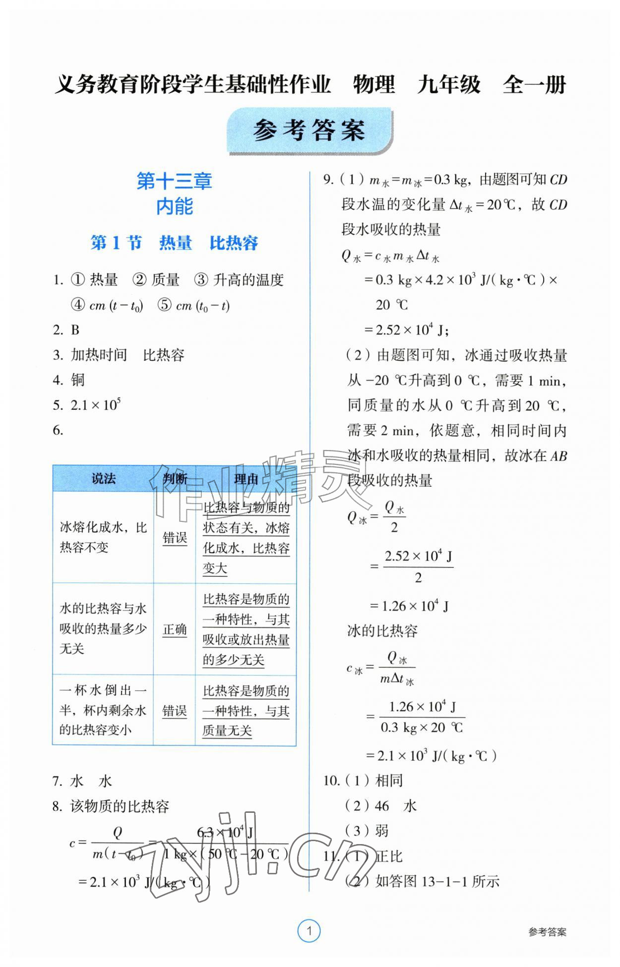 2026年学生基础性作业九年级物理全一册人教版&nbsp;第1页