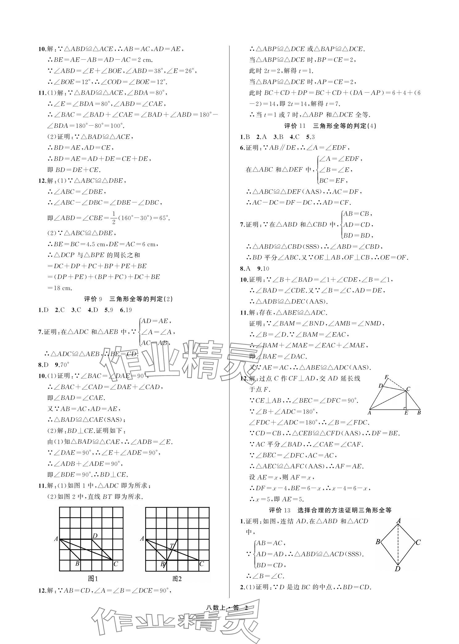 2023年名師面對面學科素養評價八年級數學上冊浙教版 參考答案第2頁
