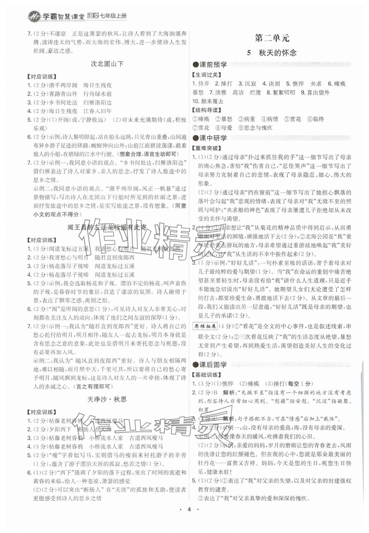 2025年学霸智慧课堂七年级语文上册人教版&nbsp;第3页