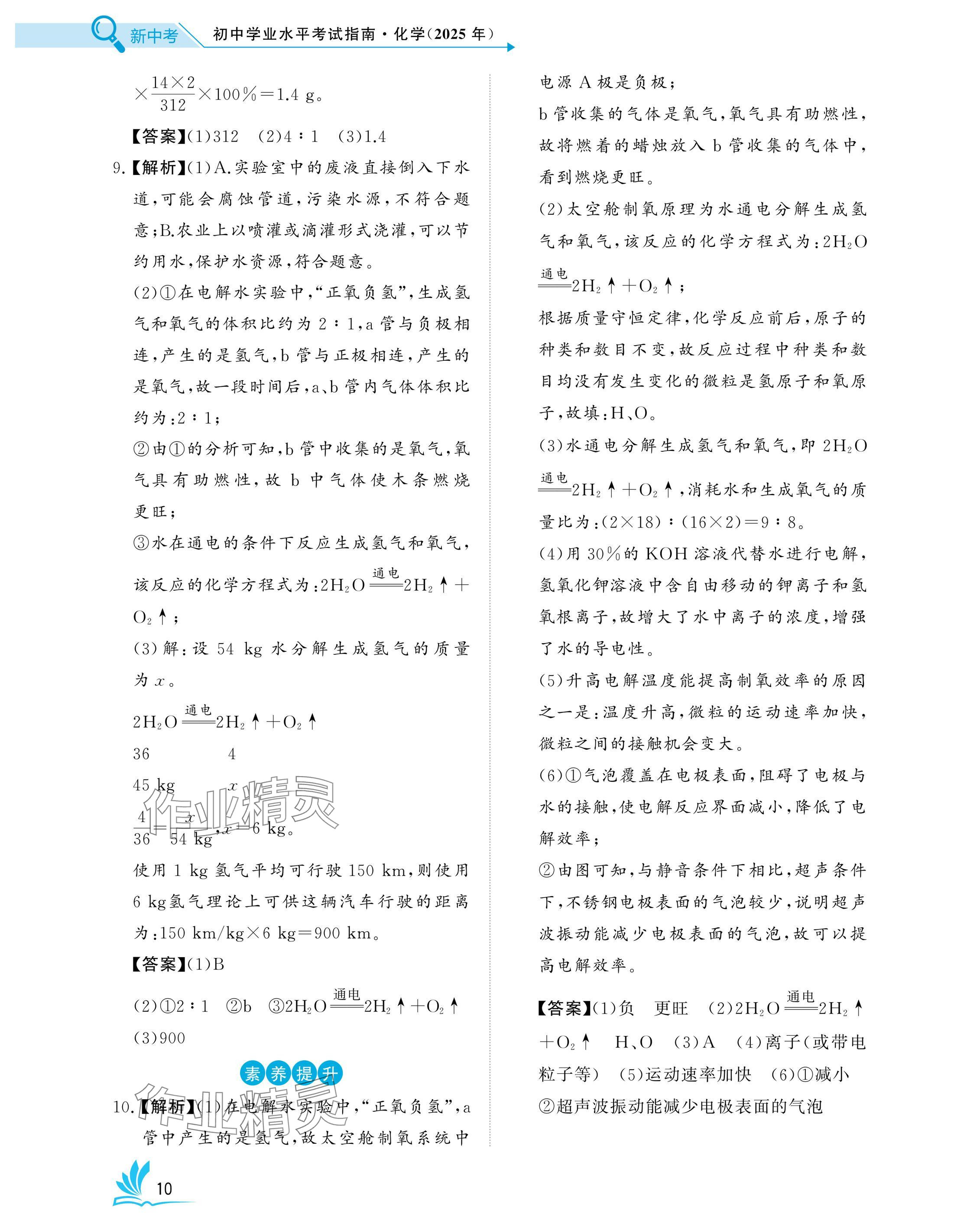 2025年新中考化學(xué)中考人教版湖北專版 參考答案第10頁