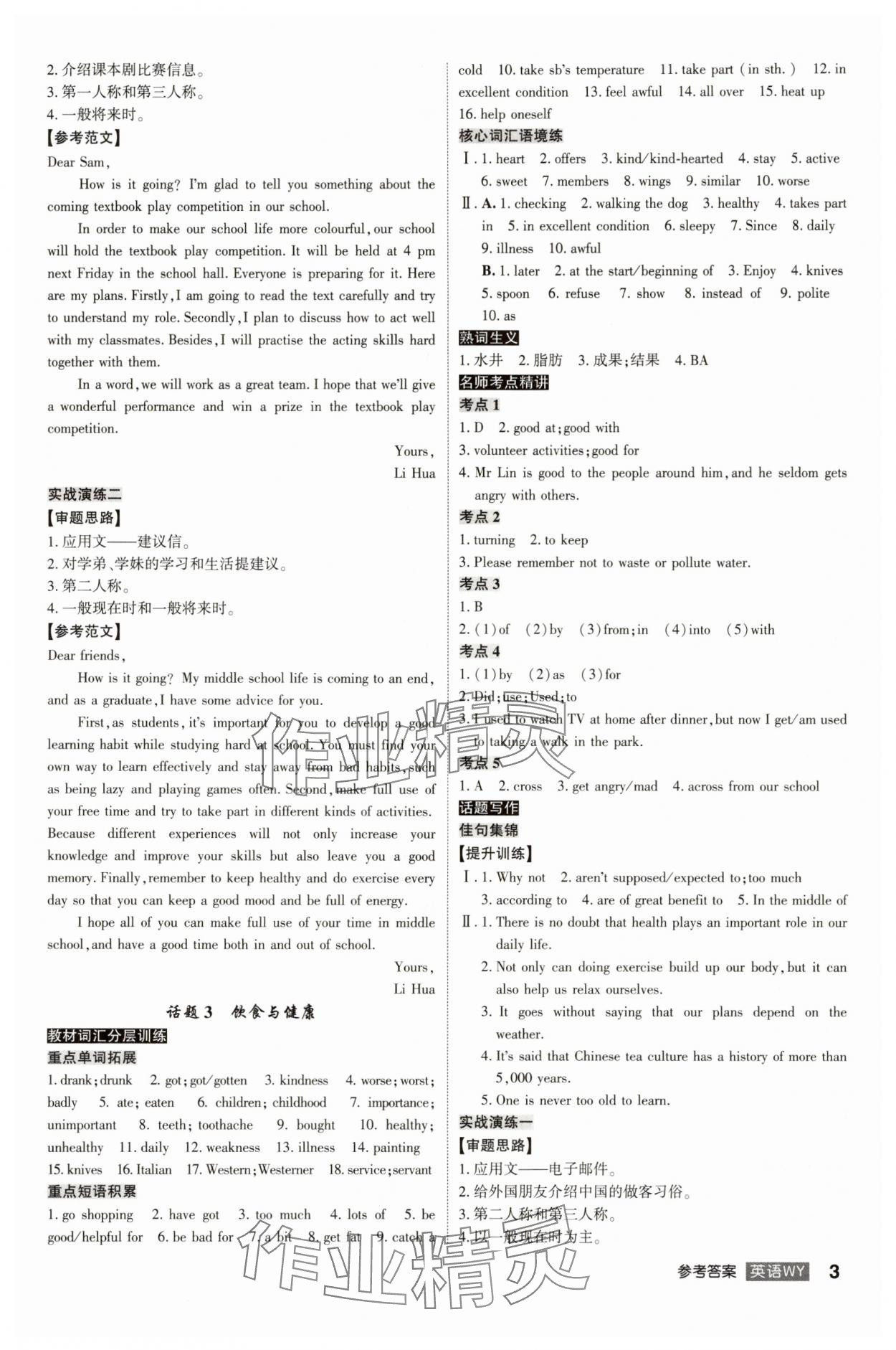 2025年中考總復習名師A計劃英語中考外研版合肥專版&nbsp;參考答案第3頁