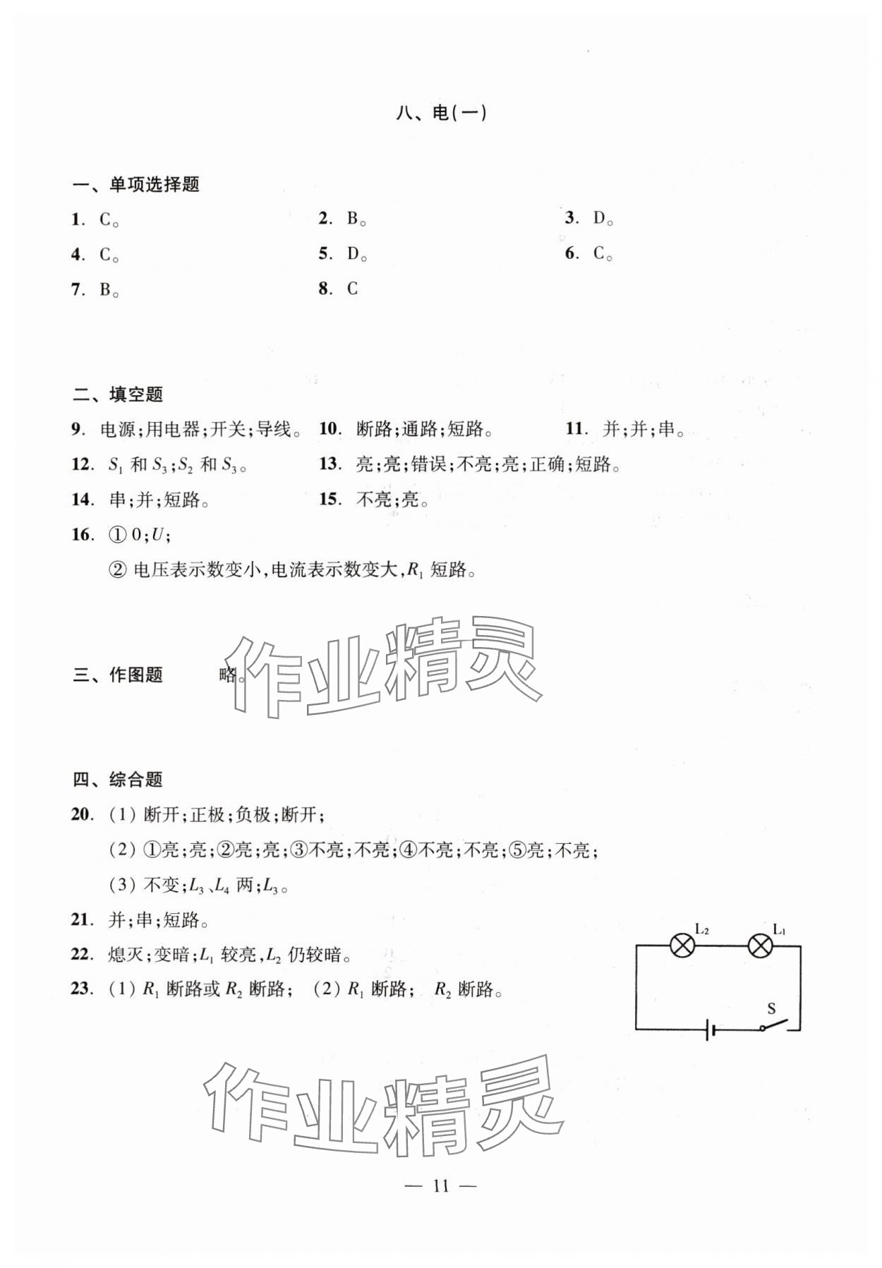 2024年初中物理测试与评估 参考答案第11页