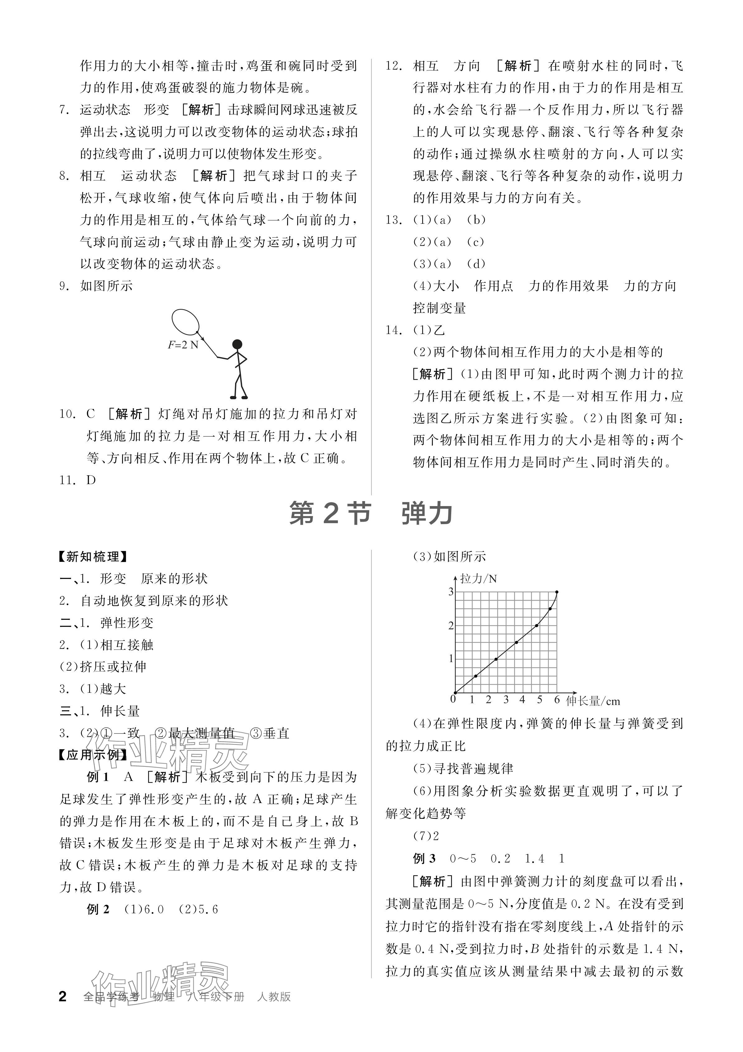 2024年全品學(xué)練考八年級物理下冊人教版 參考答案第2頁