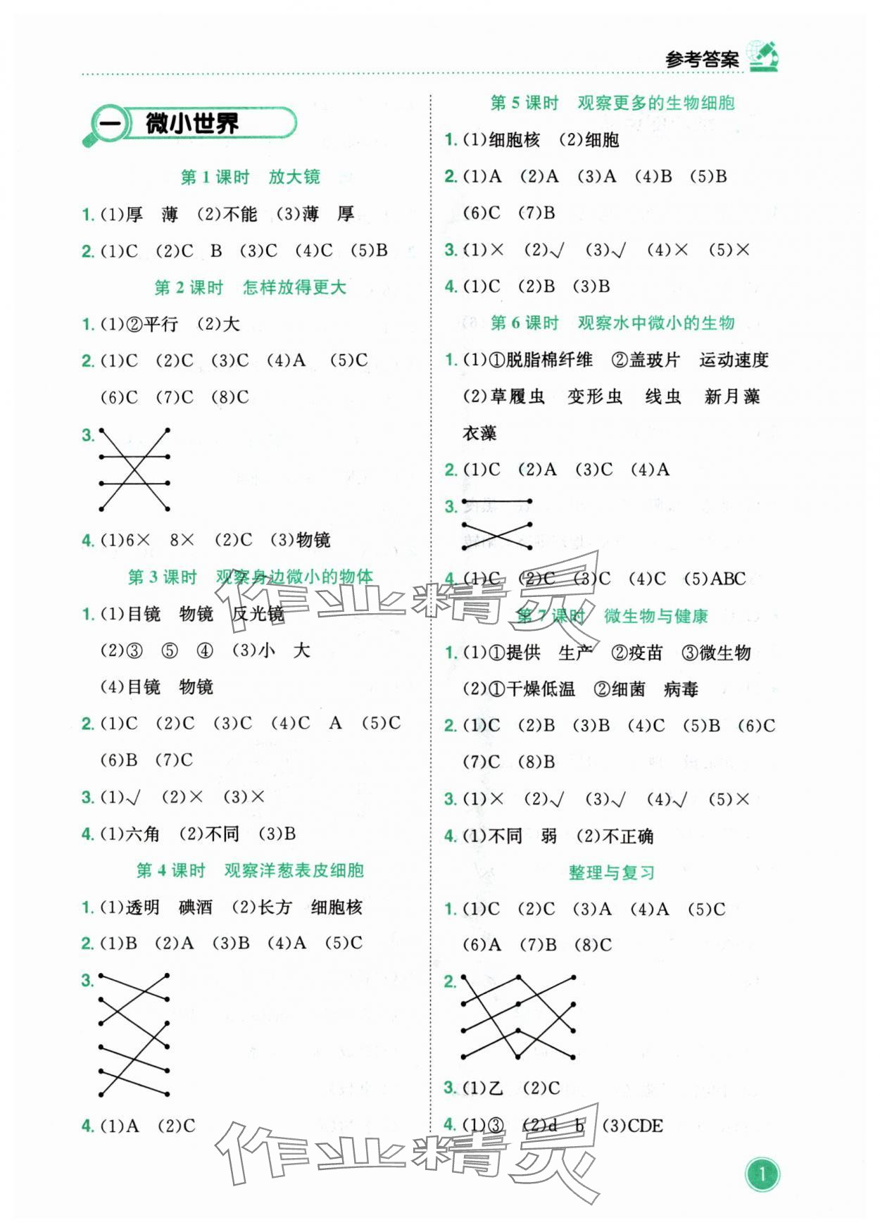 2024年黃岡小狀元作業(yè)本六年級(jí)科學(xué)上冊(cè)教科版 參考答案第1頁