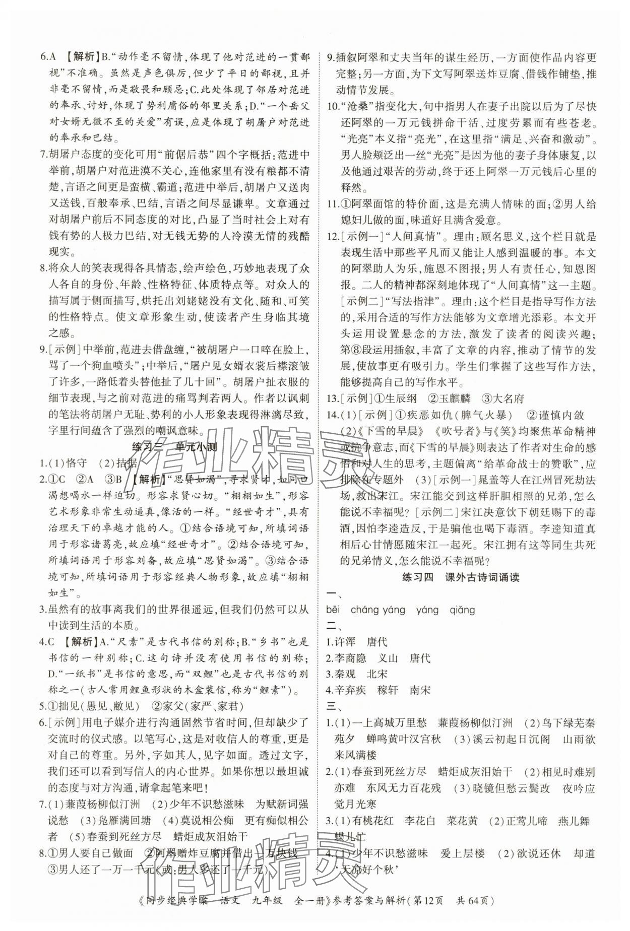 2025年同步經(jīng)典學(xué)案九年級(jí)語文全一冊(cè)人教版深圳專版&nbsp;第12頁