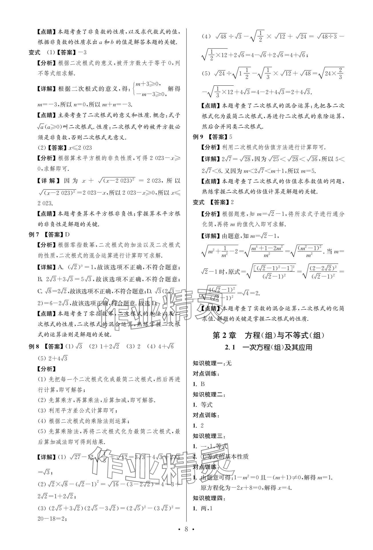 2024年中考復(fù)習(xí)奪冠寶典數(shù)學(xué)江蘇專(zhuān)版 參考答案第8頁(yè)